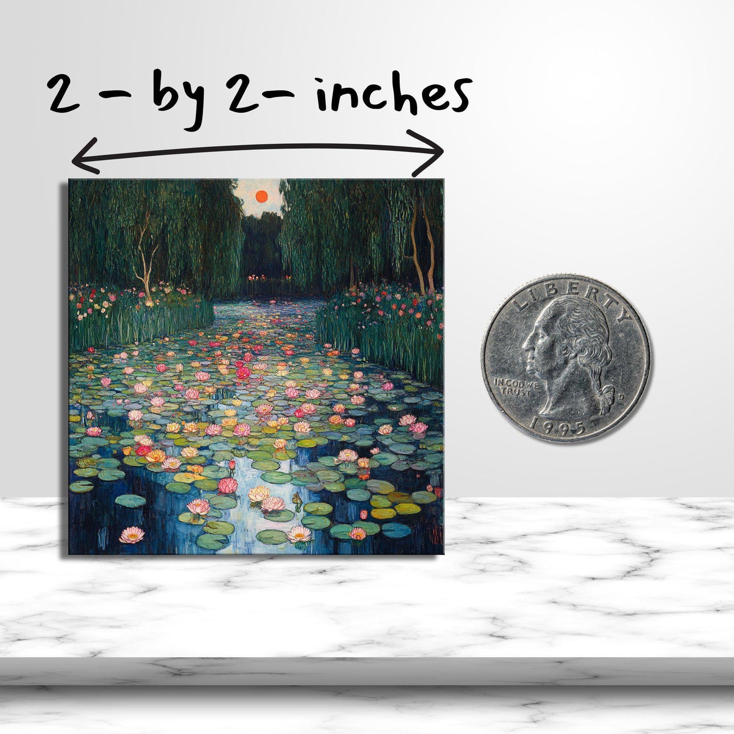 Pond with Lilies Gold Framed Refrigerator Magnet, Mini Art, Grand Millennial Style, Artful Kitchen Decor, Gift for Her fridgescaping