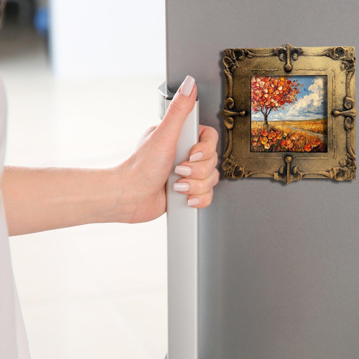 Fall Prairie Gold Framed Refrigerator Magnet, Mini Art, Grand Millennial Style, Artful Kitchen Decor, Gift for Her fridgescaping