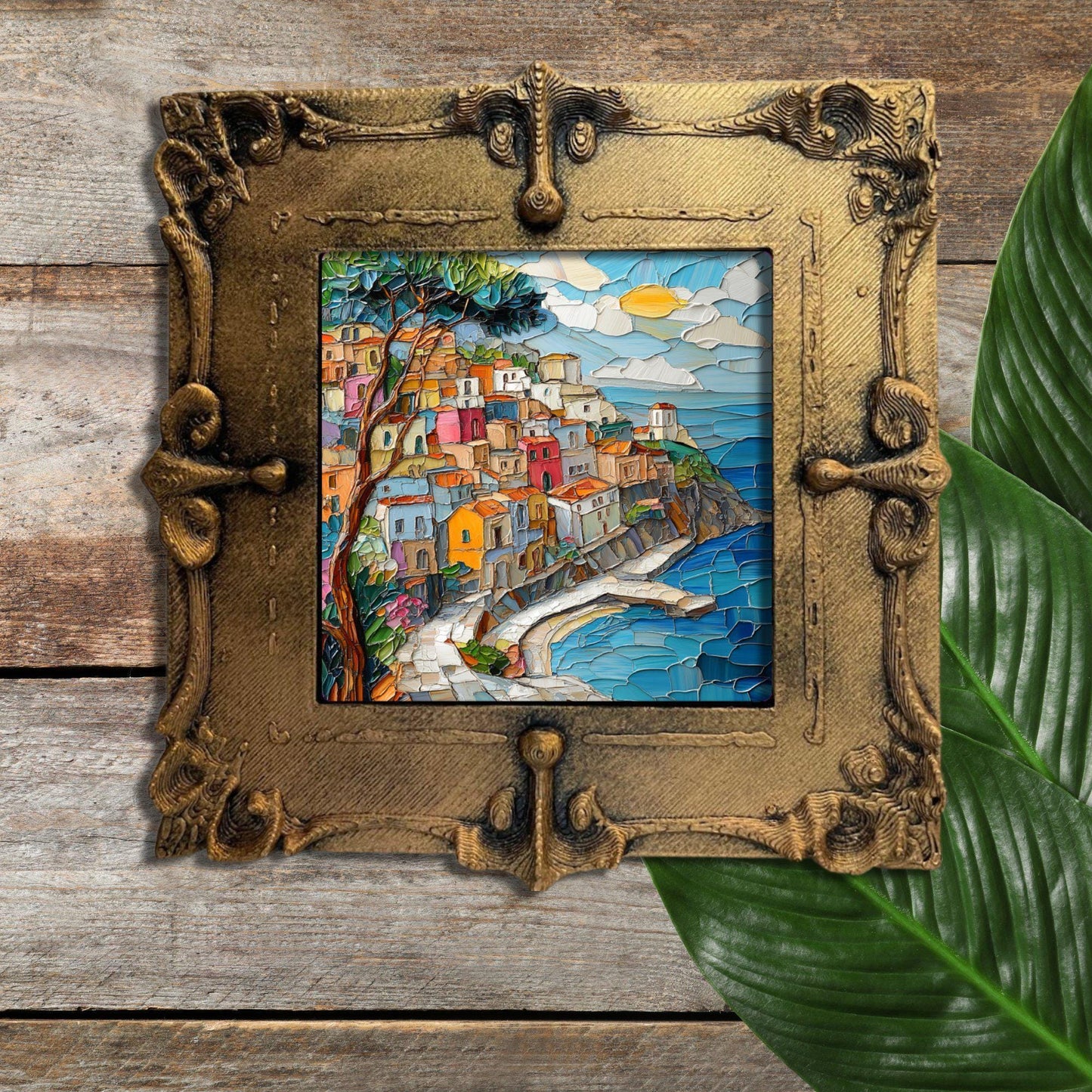 Positano Italy Gold Framed Refrigerator Magnet, Mini Art, Grand Millennial Style, Artful Kitchen Decor, Gift for Her fridgescaping