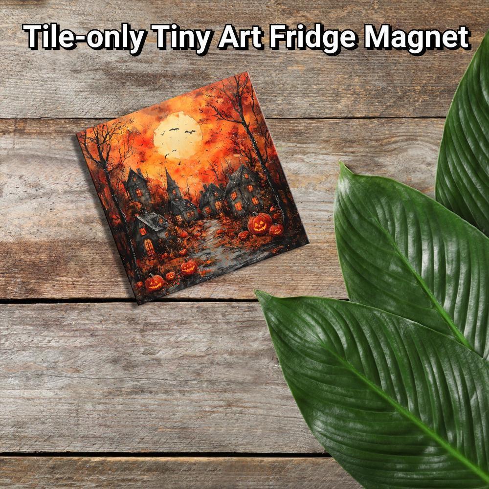 Halloween Village Gold Framed Refrigerator Magnet, Mini Art, Grand Millennial Style, Artful Kitchen Decor, Gift for Her fridgescaping