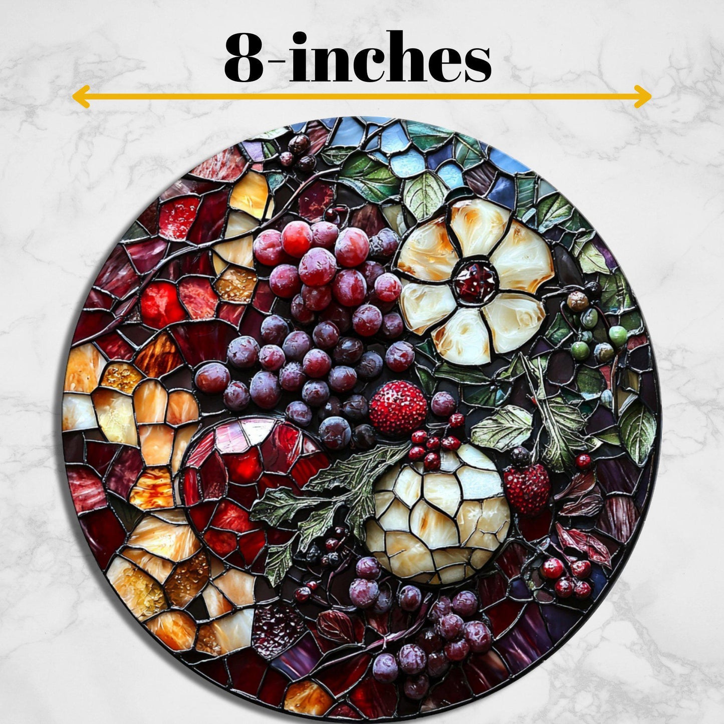 Grapes and Such Christmas Glass Cutting Board 8-inch Round Trivet Charcuterie Board Gift for Her Mom Kitchen Decor
