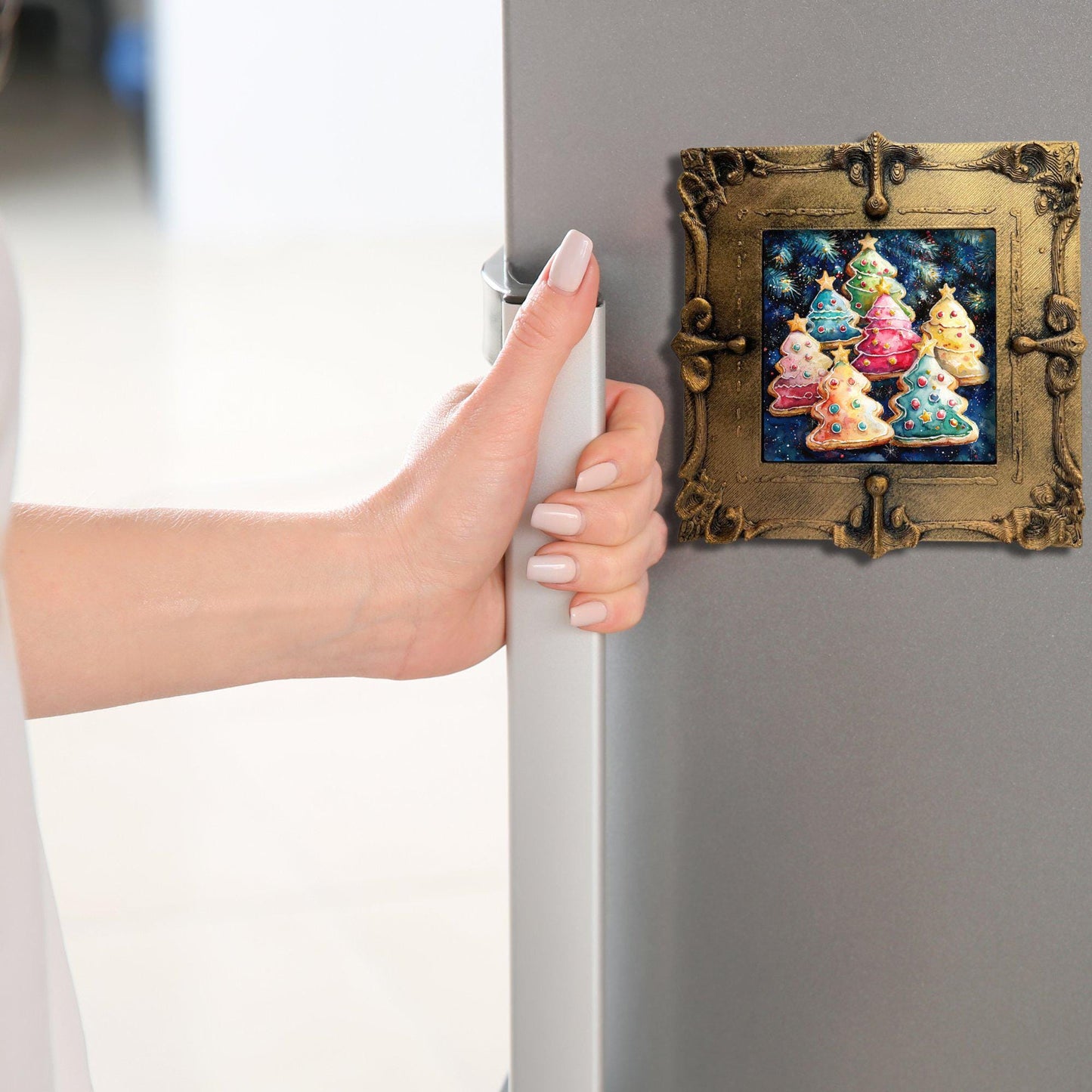Pop Art Christmas Cookies Tiny Art Fridge Magnet Gold Framed Fridgescaping Art Picture Gallery Tiny Art Gift for Her Wife Mom