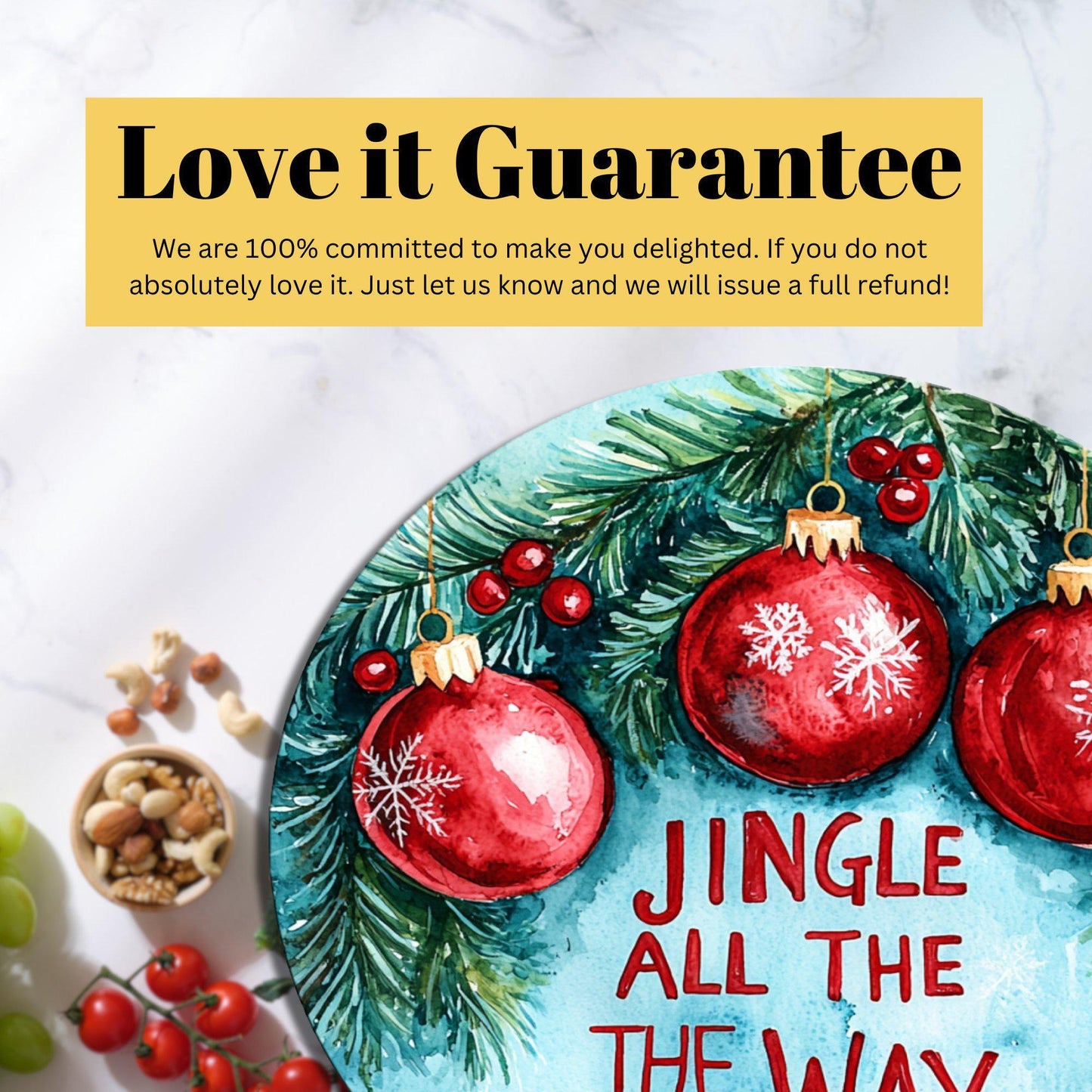 Jingle All the Way Glass Cutting Board 8-inch Round Trivet Charcuterie Board Gift for Her Mom Kitchen Decor
