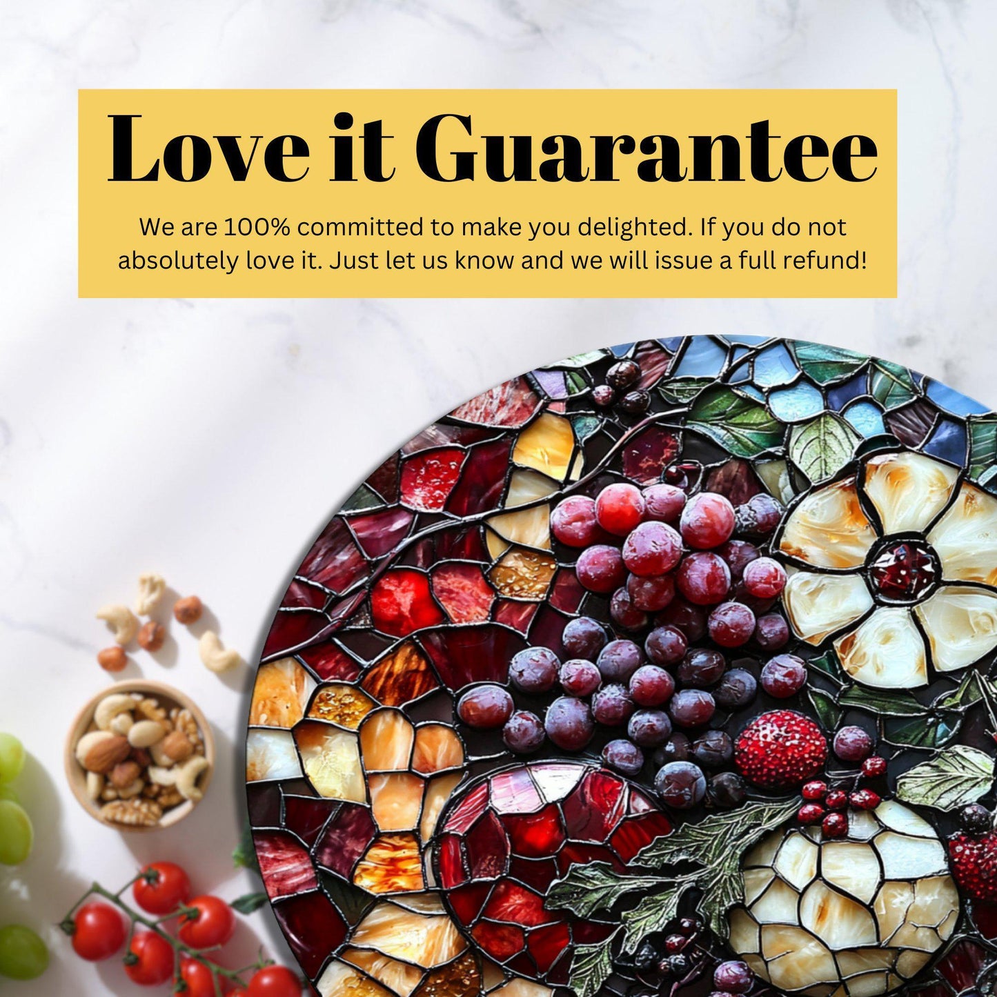 Grapes and Such Christmas Glass Cutting Board 8-inch Round Trivet Charcuterie Board Gift for Her Mom Kitchen Decor