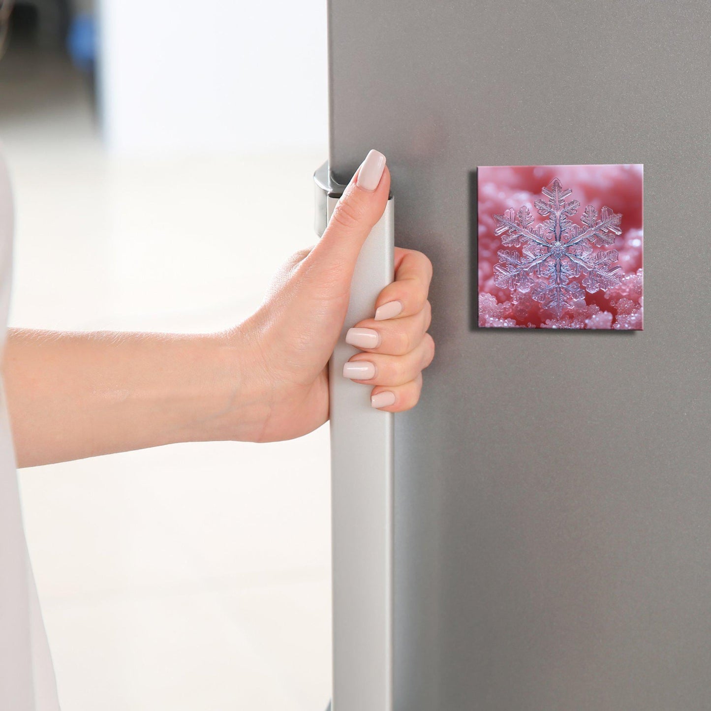 Pink Snowflake Fridge Magnet 2-inch Strong Refrigerator Magnet Kitchen Decor Dopamine Ceramic Tile Art Gift for Her fridgescaping
