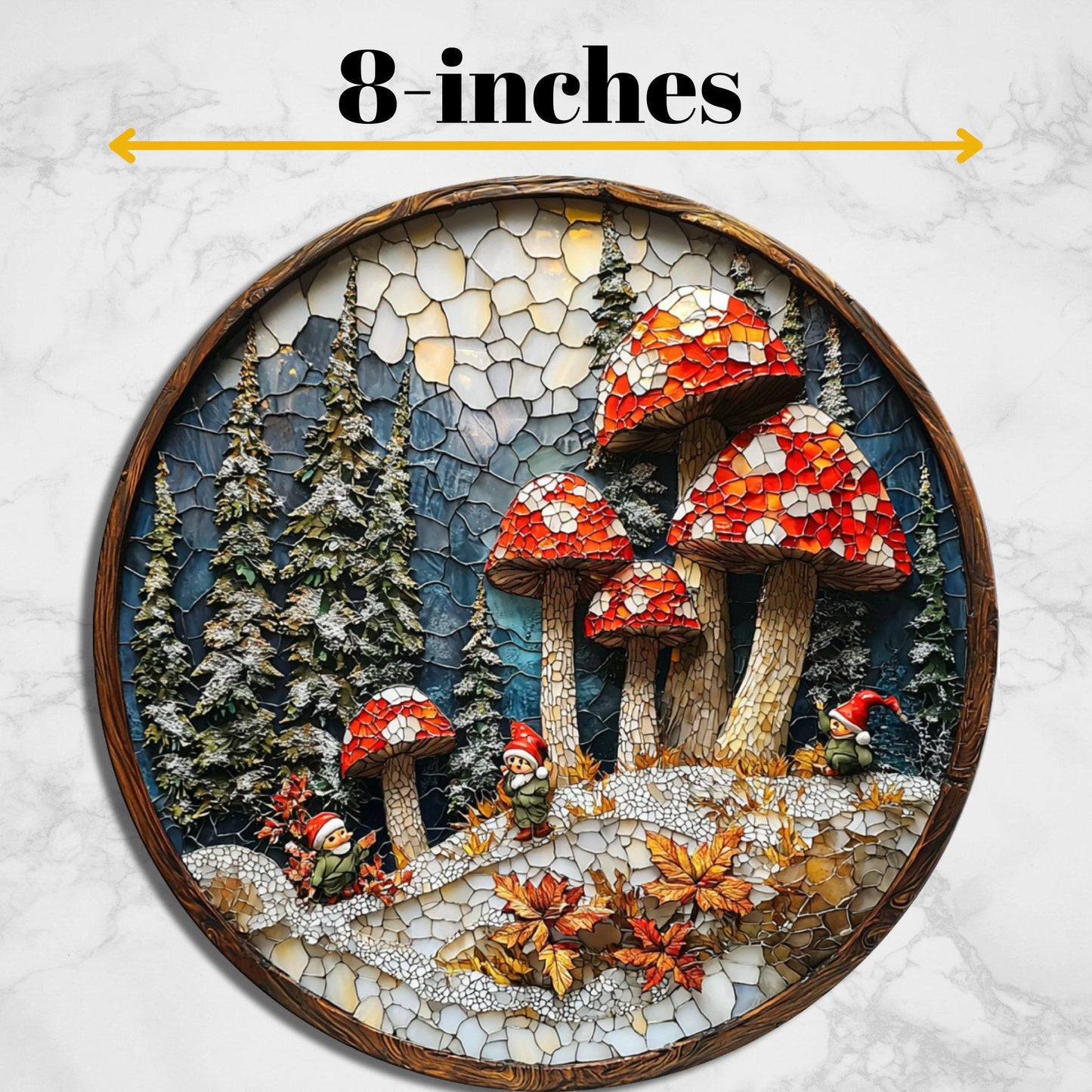 Winter Mushroom Patch Glass Cutting Board 8-inch Round Trivet Charcuterie Board Gift for Her Mom Kitchen Decor