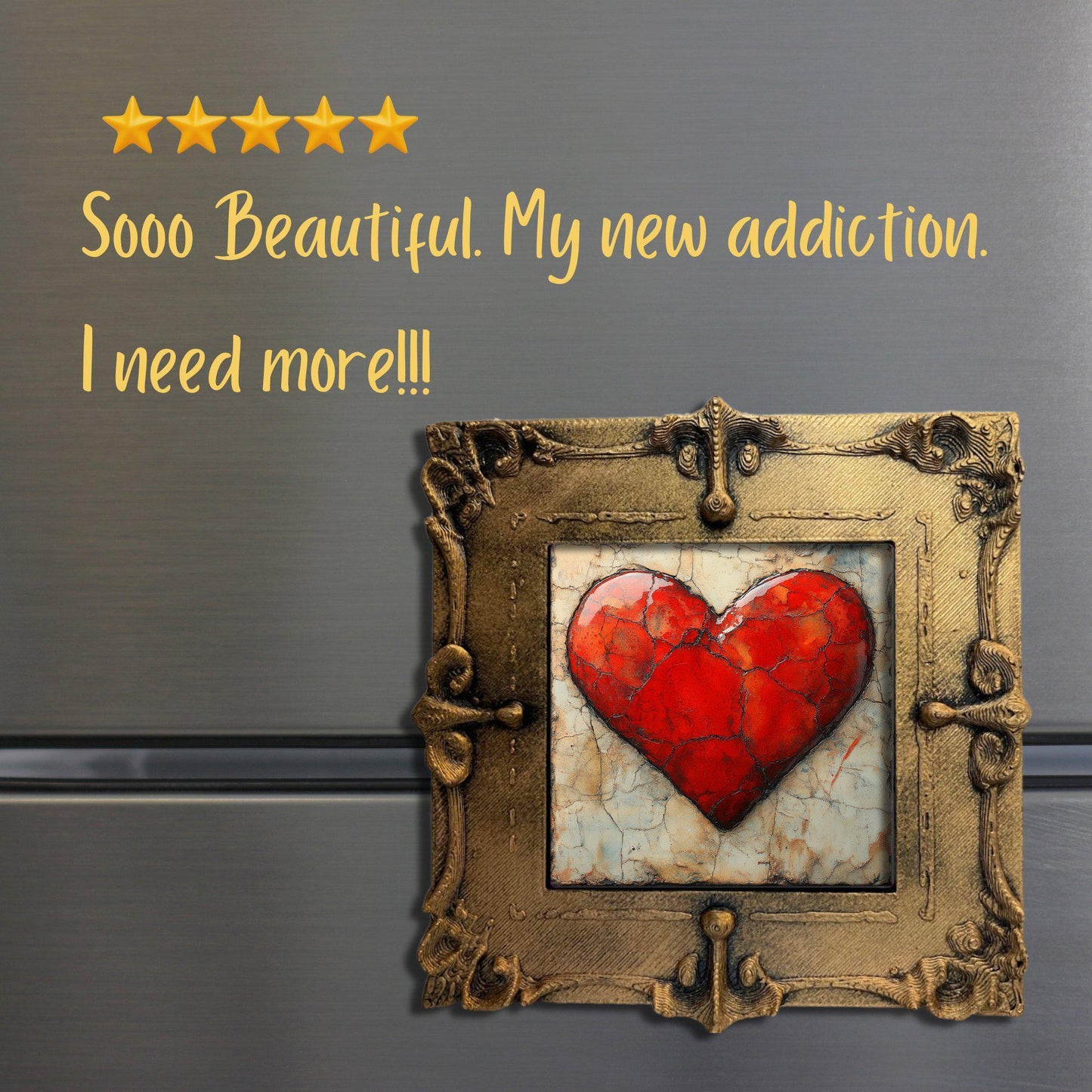 Heart Gold Framed Refrigerator Magnet, Mini Art, Grand Millennial Style, Artful Kitchen Decor, Gift for Her fridgescaping