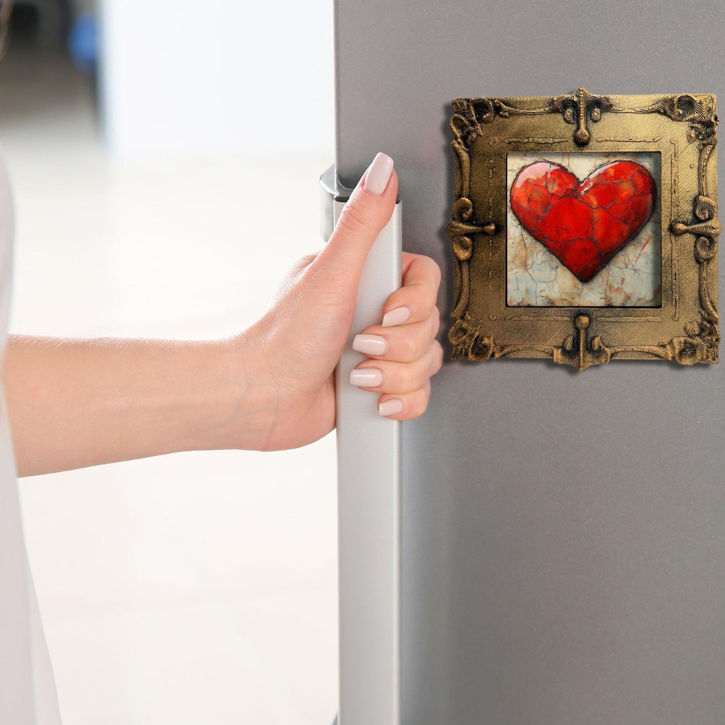 Heart Gold Framed Refrigerator Magnet, Mini Art, Grand Millennial Style, Artful Kitchen Decor, Gift for Her fridgescaping