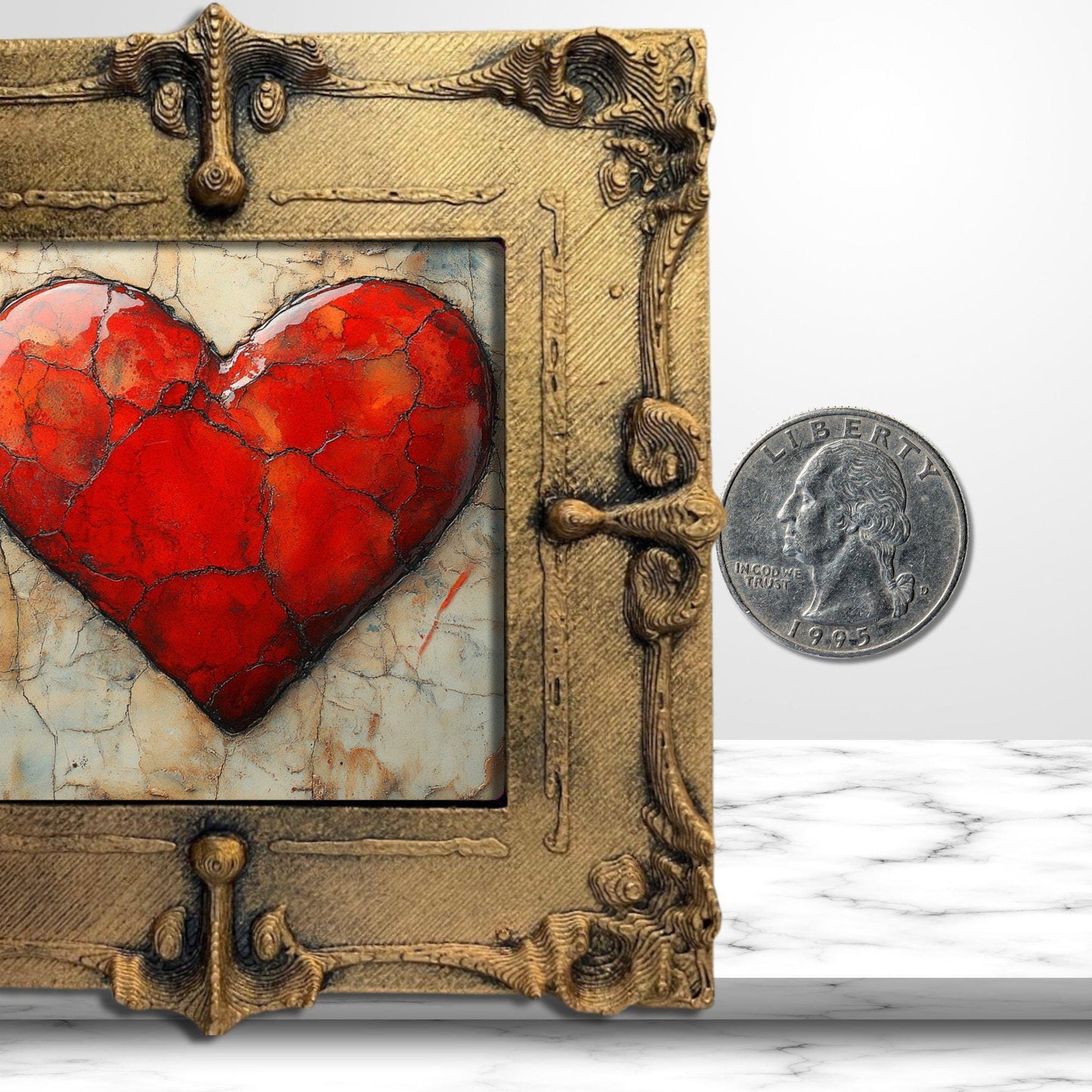 Heart Gold Framed Refrigerator Magnet, Mini Art, Grand Millennial Style, Artful Kitchen Decor, Gift for Her fridgescaping