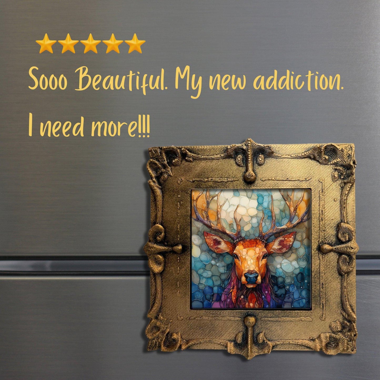 Tonal Elk Gold Framed Refrigerator Magnet, Mini Art, Grand Millennial Style, Artful Kitchen Decor, Gift for Her fridgescaping
