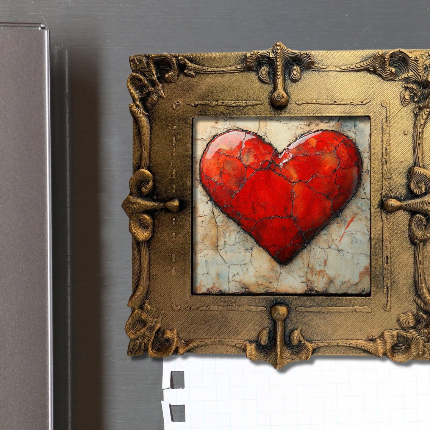 Heart Gold Framed Refrigerator Magnet, Mini Art, Grand Millennial Style, Artful Kitchen Decor, Gift for Her fridgescaping