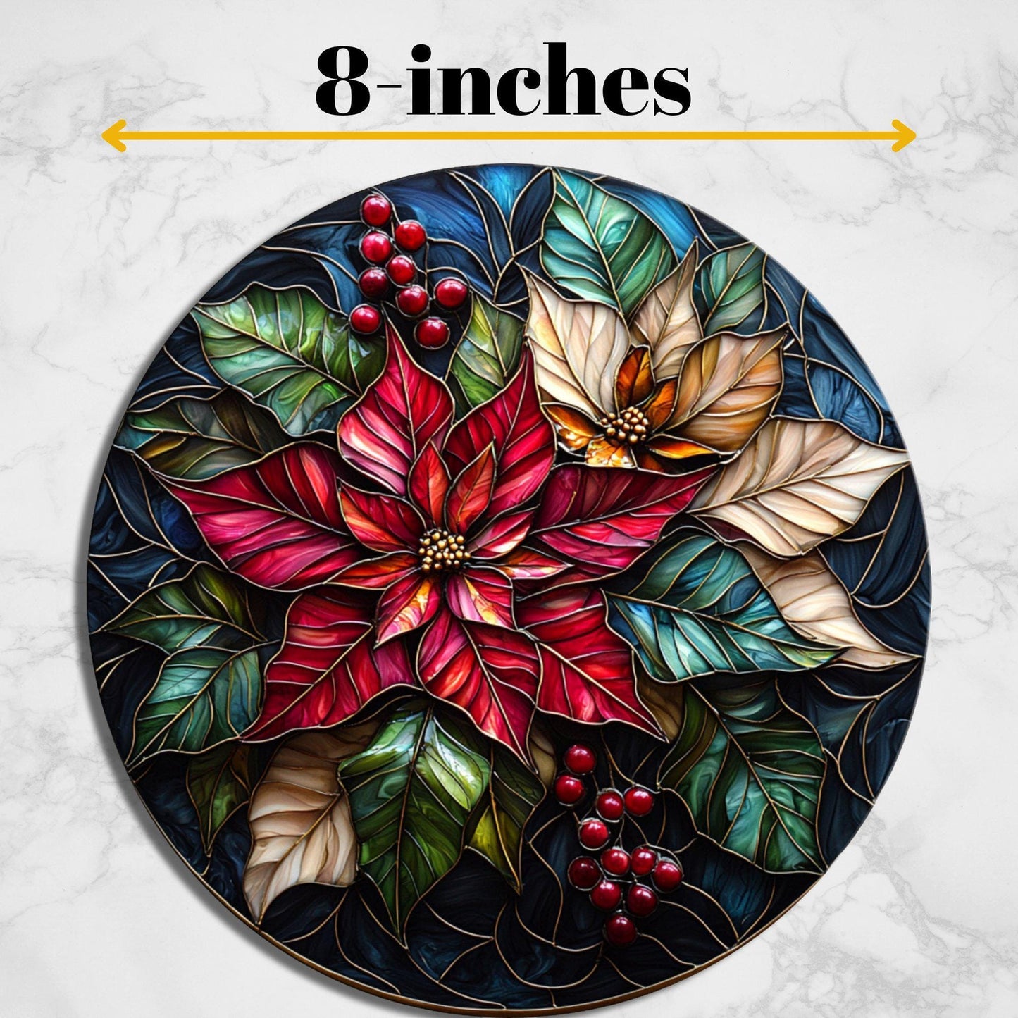 Poinsettias Glass Cutting Board 8-inch Round Trivet Charcuterie Board Gift for Her Mom Kitchen Decor
