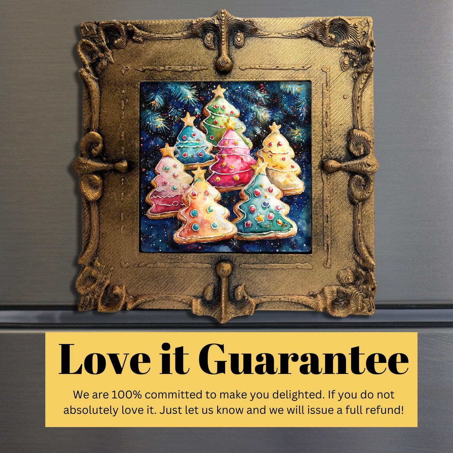 Pop Art Christmas Cookies Tiny Art Fridge Magnet Gold Framed Fridgescaping Art Picture Gallery Tiny Art Gift for Her Wife Mom
