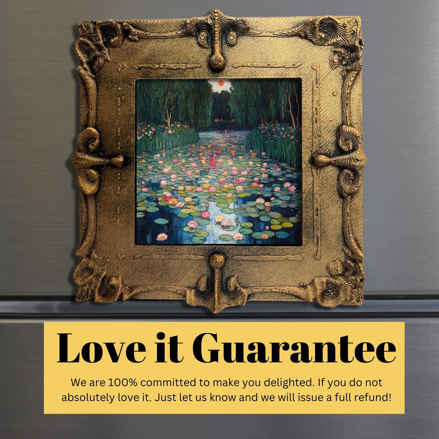 Pond with Lilies Gold Framed Refrigerator Magnet, Mini Art, Grand Millennial Style, Artful Kitchen Decor, Gift for Her fridgescaping