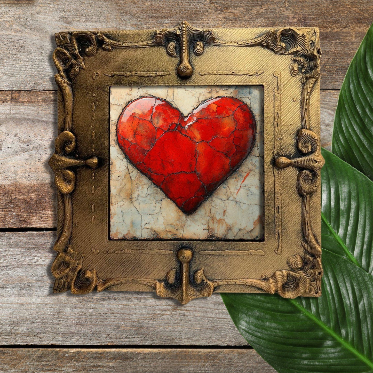 Heart Gold Framed Refrigerator Magnet, Mini Art, Grand Millennial Style, Artful Kitchen Decor, Gift for Her fridgescaping