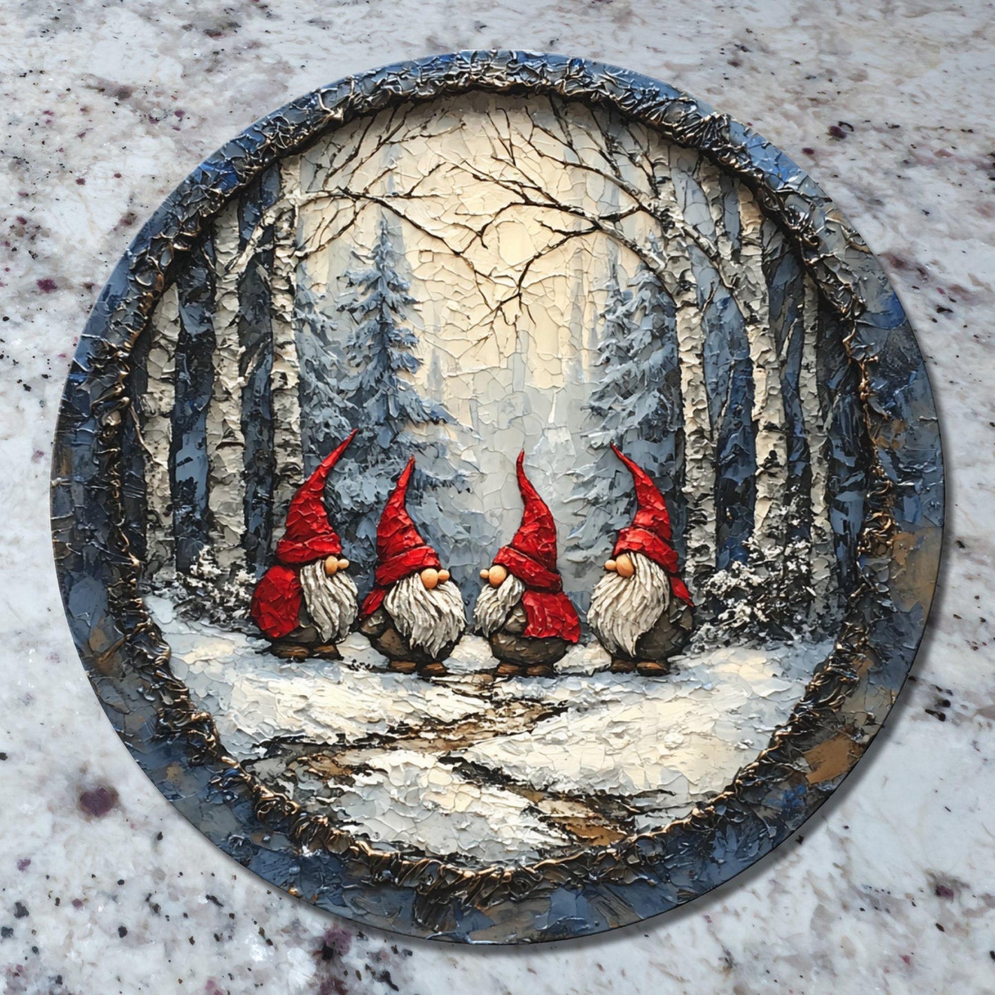 Gnome Secret Santa Meeting Glass Cutting Board 8-inch Round Trivet Charcuterie Board Gift for Her Mom Kitchen Decor