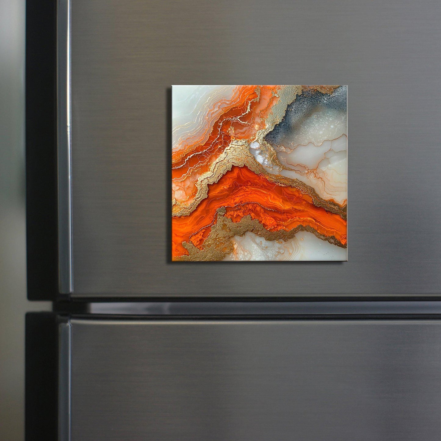 Burnt orange and cream Fridge Magnet 2-inch Strong Refrigerator Magnet Kitchen Decor Dopamine Ceramic Tile Art Gift for Her fridgescaping