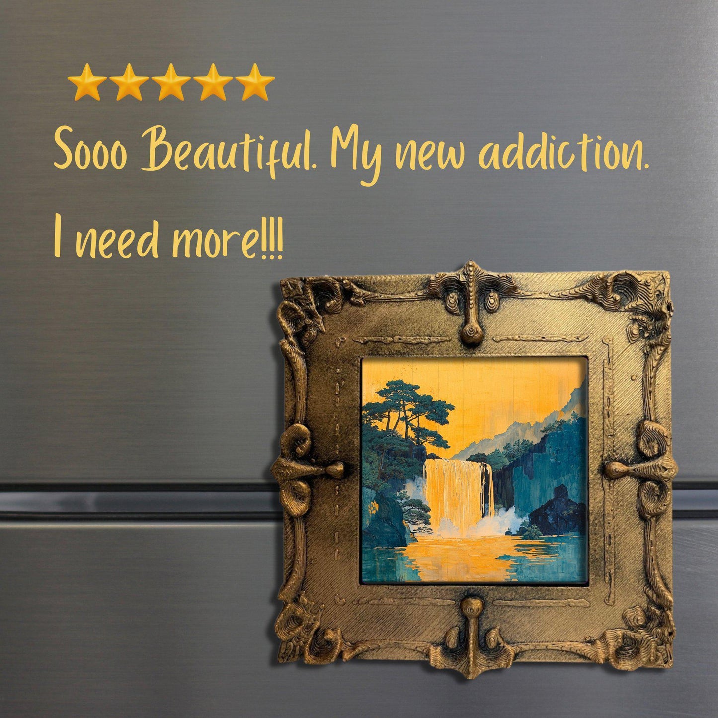 Hokisai Ukiyo Gold Framed Refrigerator Magnet, Mini Art, Grand Millennial Style, Artful Kitchen Decor, Gift for Her fridgescaping