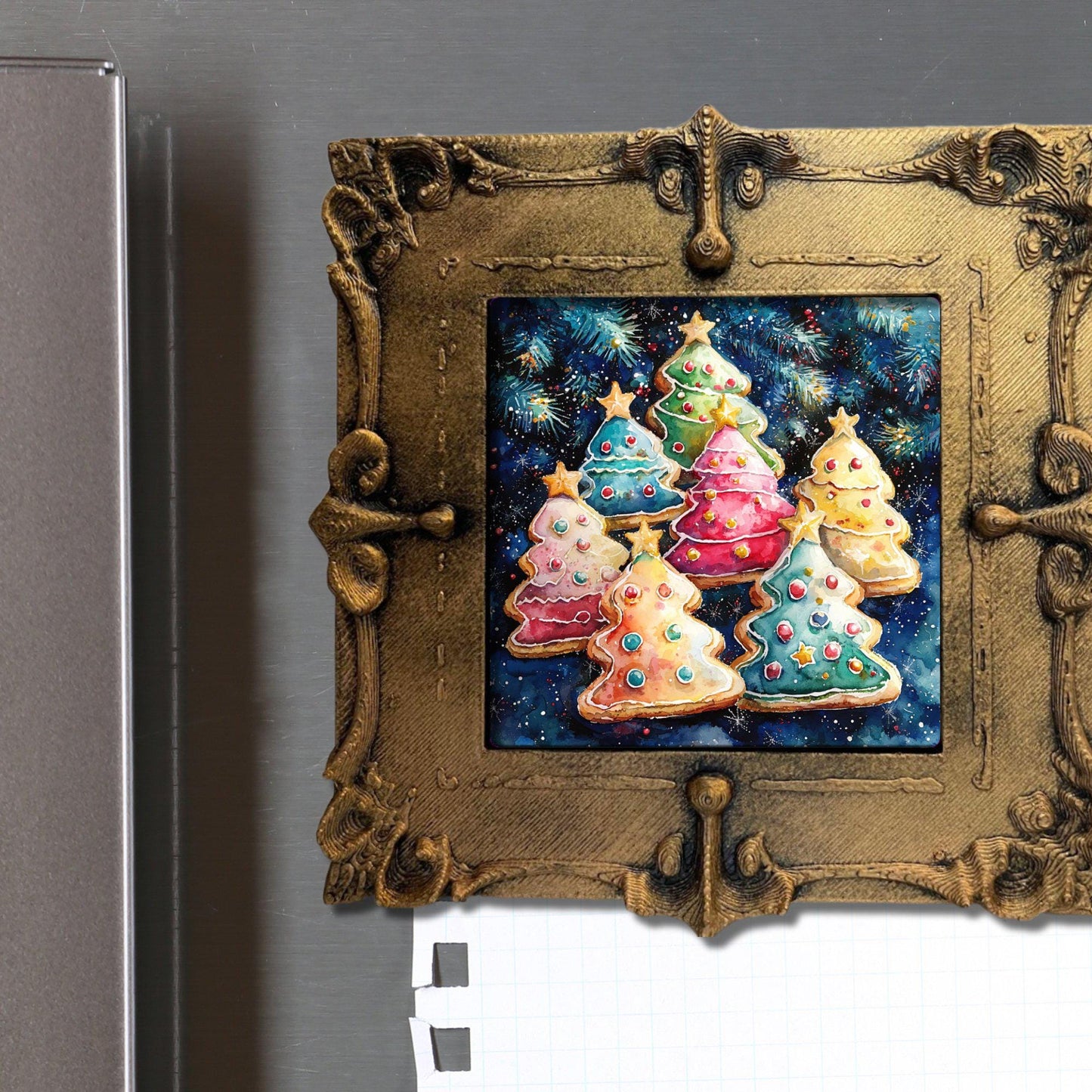 Pop Art Christmas Cookies Tiny Art Fridge Magnet Gold Framed Fridgescaping Art Picture Gallery Tiny Art Gift for Her Wife Mom