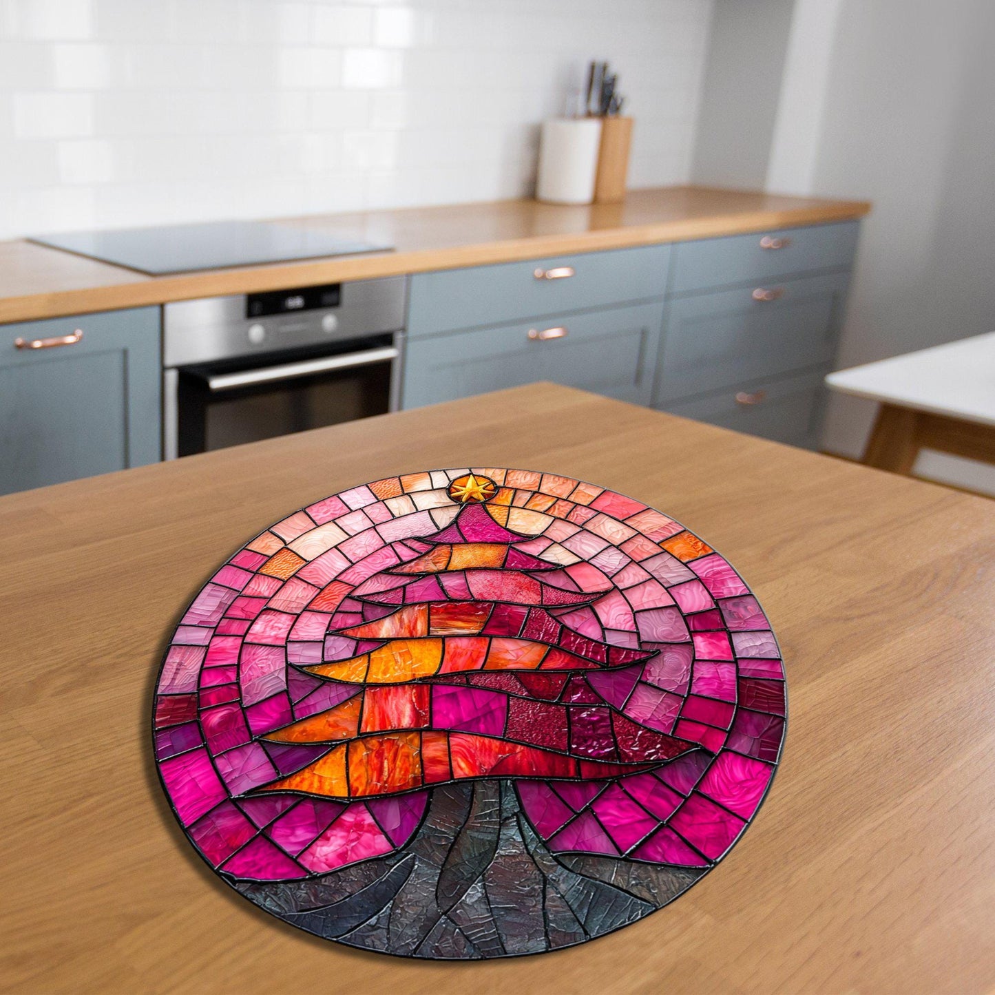 Pink Orange Christmas Tree Glass Cutting Board Trivet Hot Plate Charcuterie Board Gift for Her Mom Christmas Housewarming