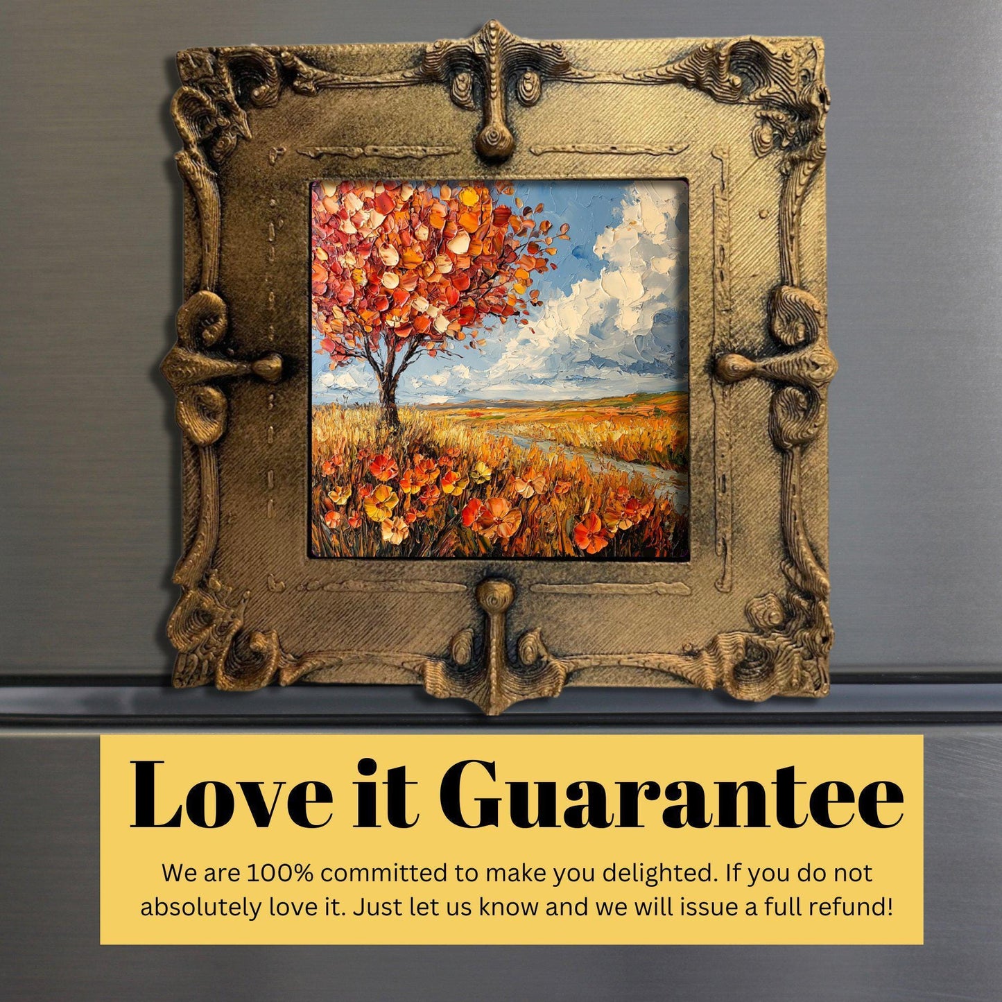 Fall Prairie Gold Framed Refrigerator Magnet, Mini Art, Grand Millennial Style, Artful Kitchen Decor, Gift for Her fridgescaping