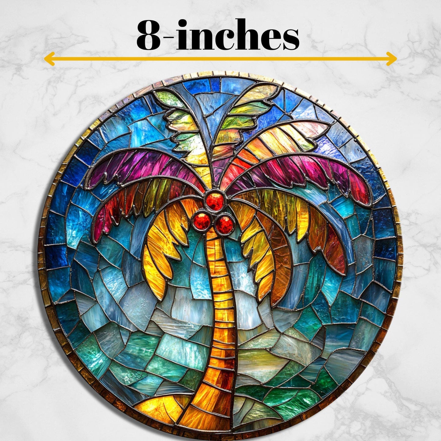 Tropical Palm Tree Christmas Glass Cutting Board 8-inch Round Trivet Charcuterie Board Gift for Her Mom Kitchen Decor