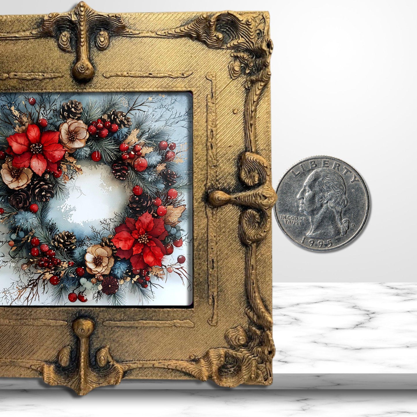 Boho Chic Christmas Tiny Art Fridge Magnet Gold Framed Fridgescaping Art Picture Gallery Tiny Art Gift for Her Wife Mom