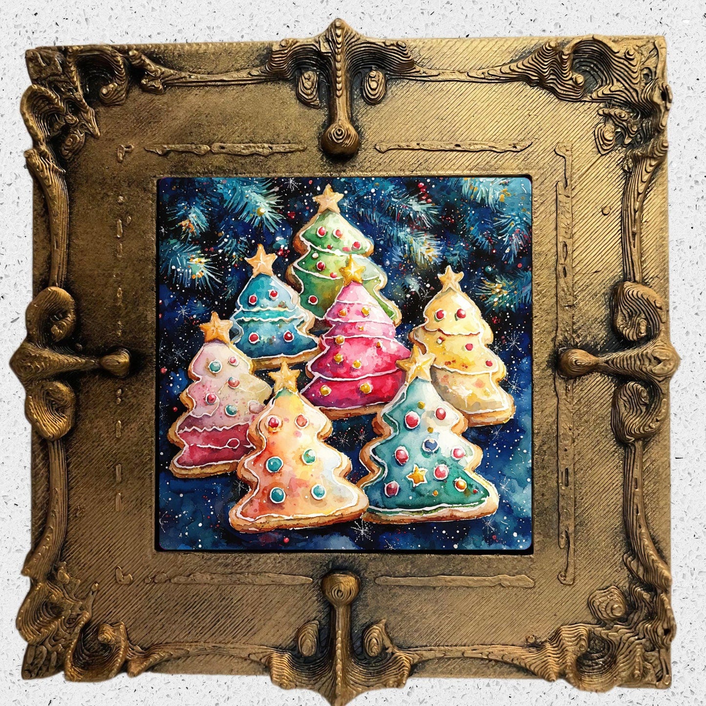 Pop Art Christmas Cookies Tiny Art Fridge Magnet Gold Framed Fridgescaping Art Picture Gallery Tiny Art Gift for Her Wife Mom
