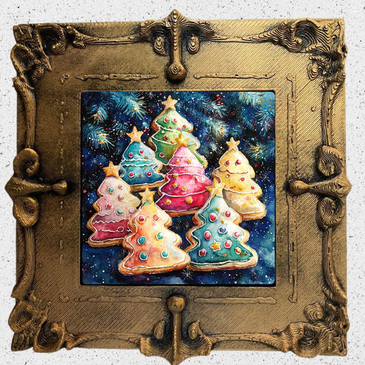 Pop Art Christmas Cookies Tiny Art Fridge Magnet Gold Framed Fridgescaping Art Picture Gallery Tiny Art Gift for Her Wife Mom