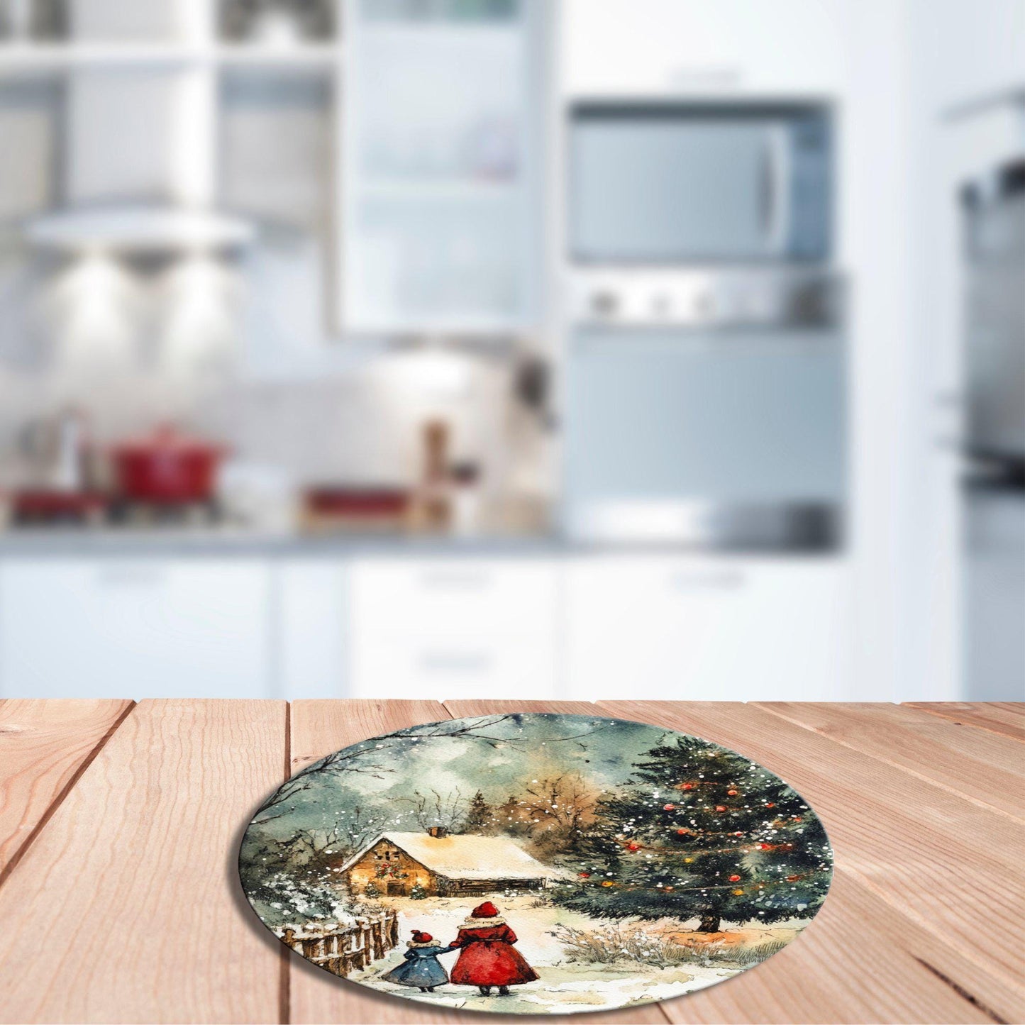 Grandpa Christmas Country Glass Cutting Board 8-inch Round Trivet Charcuterie Board Gift for Her Mom Kitchen Decor