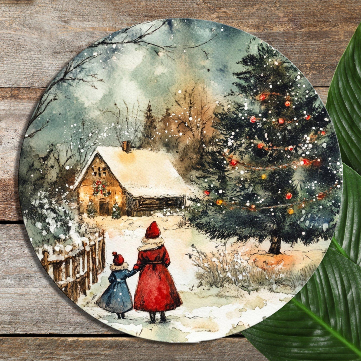 Grandpa Christmas Country Glass Cutting Board 8-inch Round Trivet Charcuterie Board Gift for Her Mom Kitchen Decor
