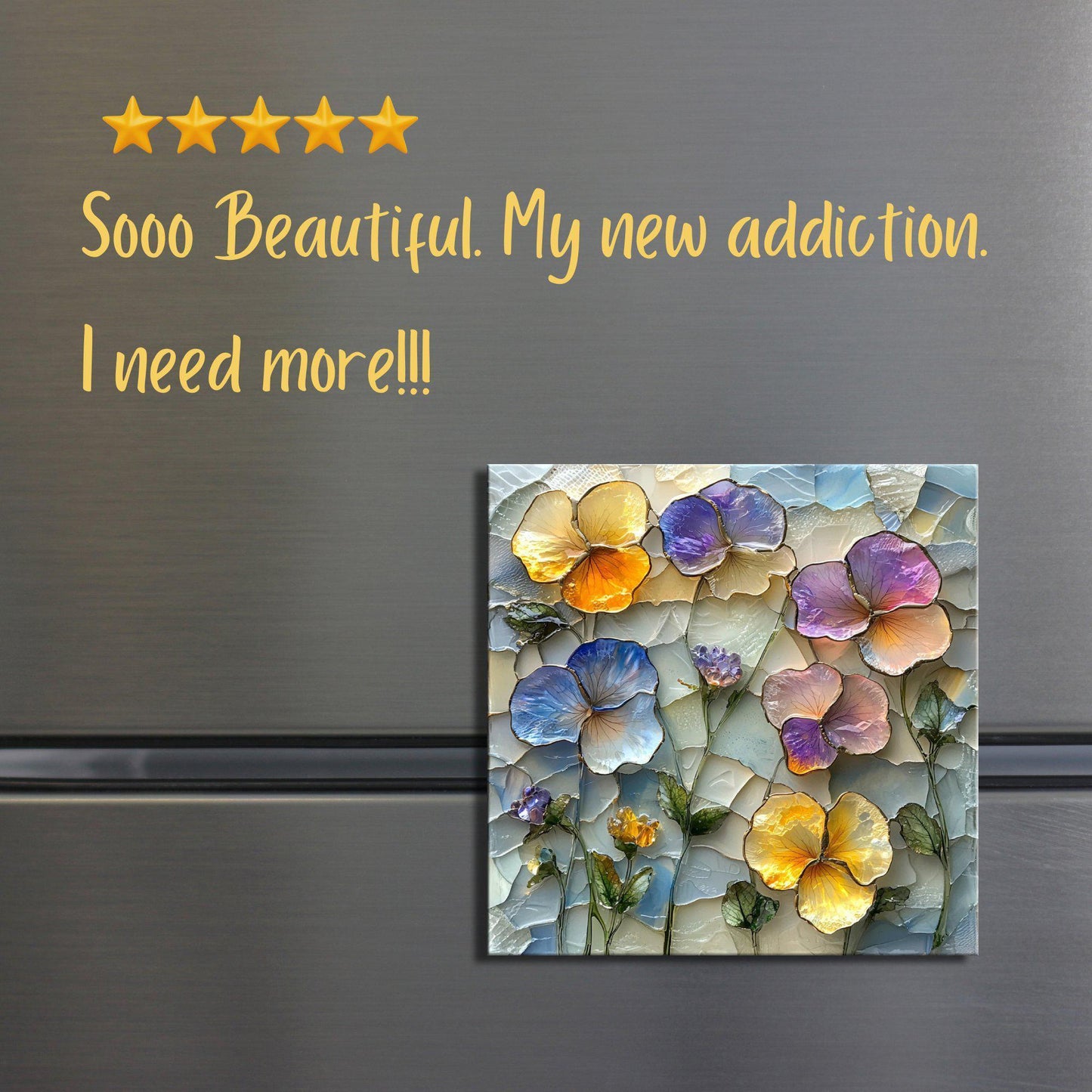 Pressed Flowers in Resin Look Fridge Magnet 2-inch Strong Refrigerator Magnet Kitchen Decor Dopamine Ceramic Tile Art Gift for Her