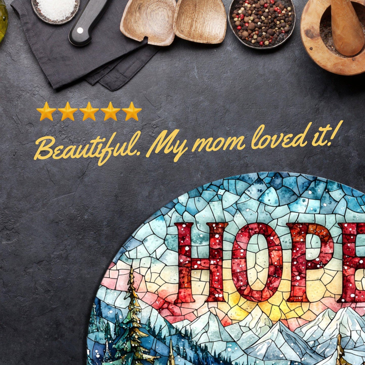 Hope Mountains Glass Cutting Board 8-inch Round Trivet Charcuterie Board Gift for Her Mom Kitchen Decor