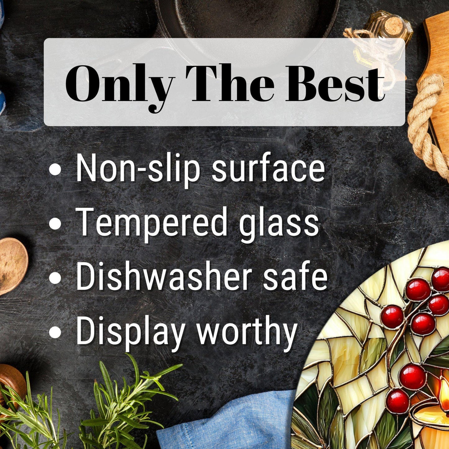 White Christmas Candles Glass Cutting Board 8-inch Round Trivet Charcuterie Board Gift for Her Mom Kitchen Decor