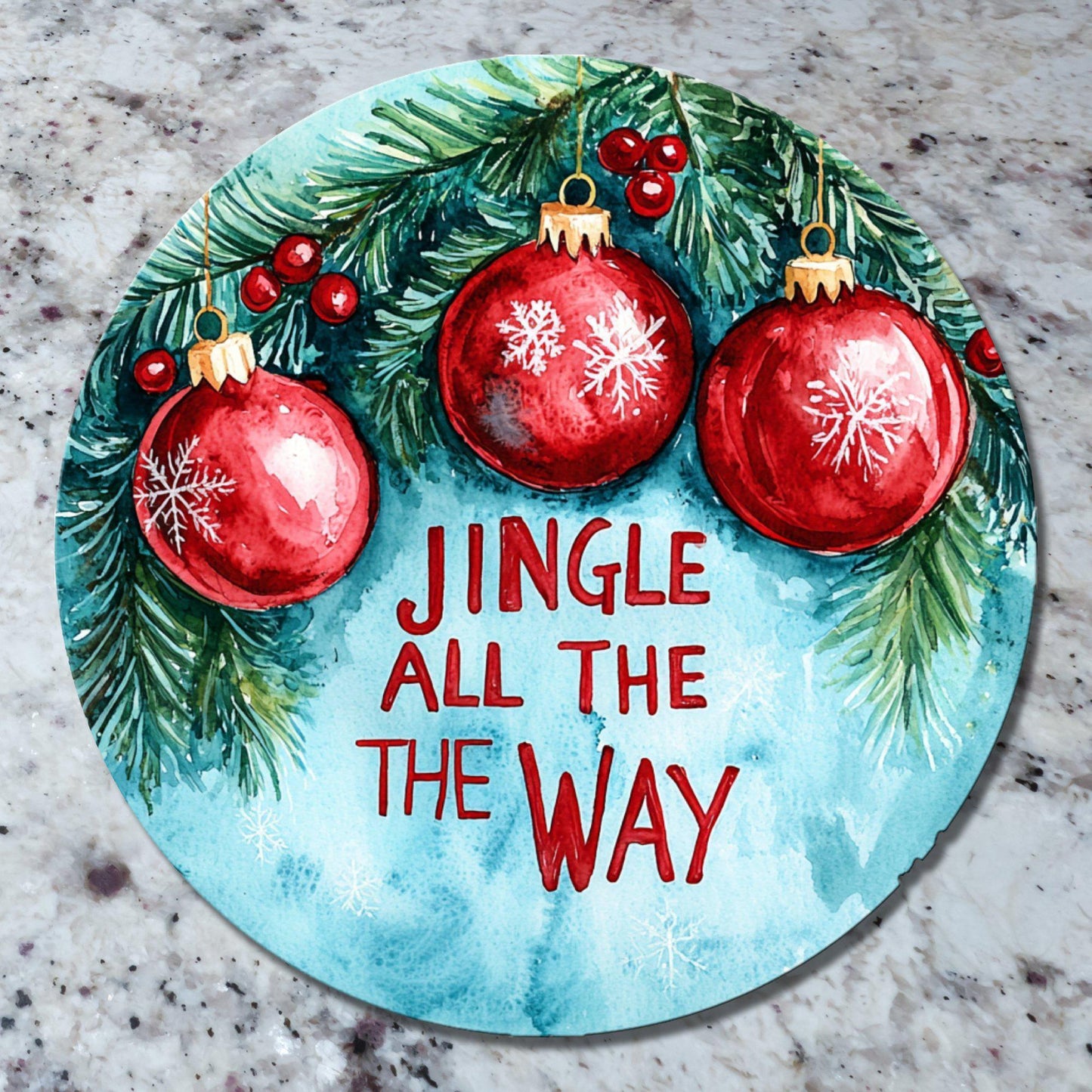 Jingle All the Way Glass Cutting Board 8-inch Round Trivet Charcuterie Board Gift for Her Mom Kitchen Decor