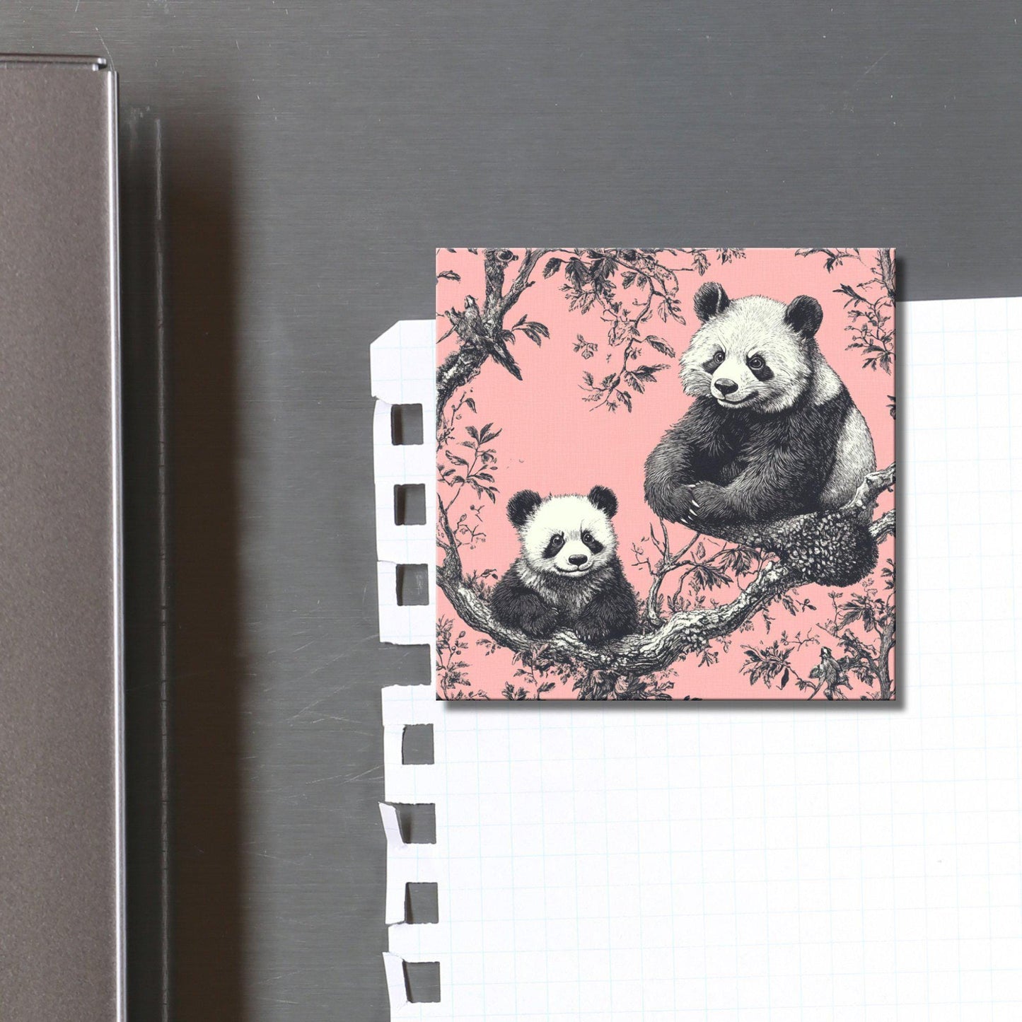 Pink Toile Pandas Fridge Magnet 2-inch Strong Refrigerator Magnet Kitchen Decor Dopamine Ceramic Tile Art Gift for Her fridgescaping