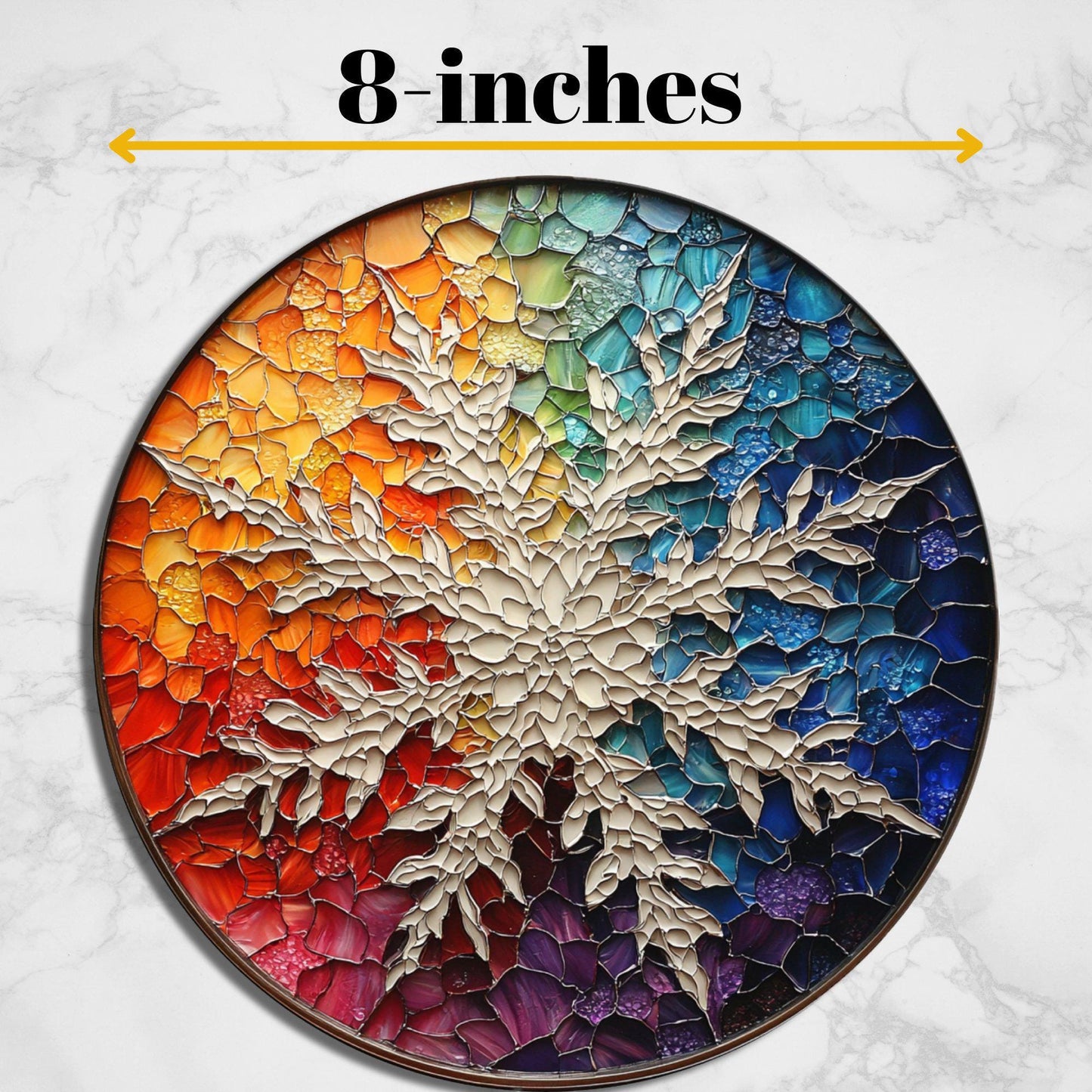 Rainbow Snowflake Glass Cutting Board 8-inch Round Trivet Charcuterie Board Gift for Her Mom Kitchen Decor