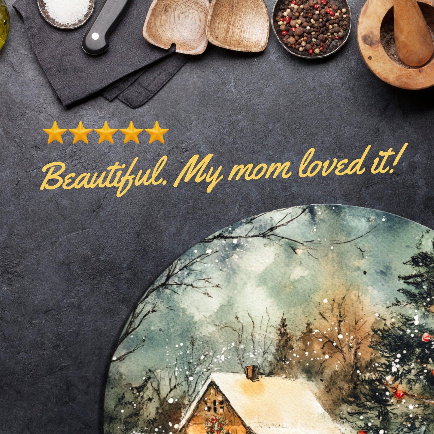 Grandpa Christmas Country Glass Cutting Board 8-inch Round Trivet Charcuterie Board Gift for Her Mom Kitchen Decor