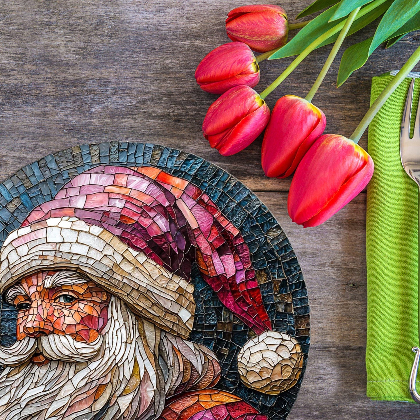 Pink Santa Claus Glass Cutting Board Trivet Hot Plate Charcuterie Board Gift for Her Mom Christmas Housewarming