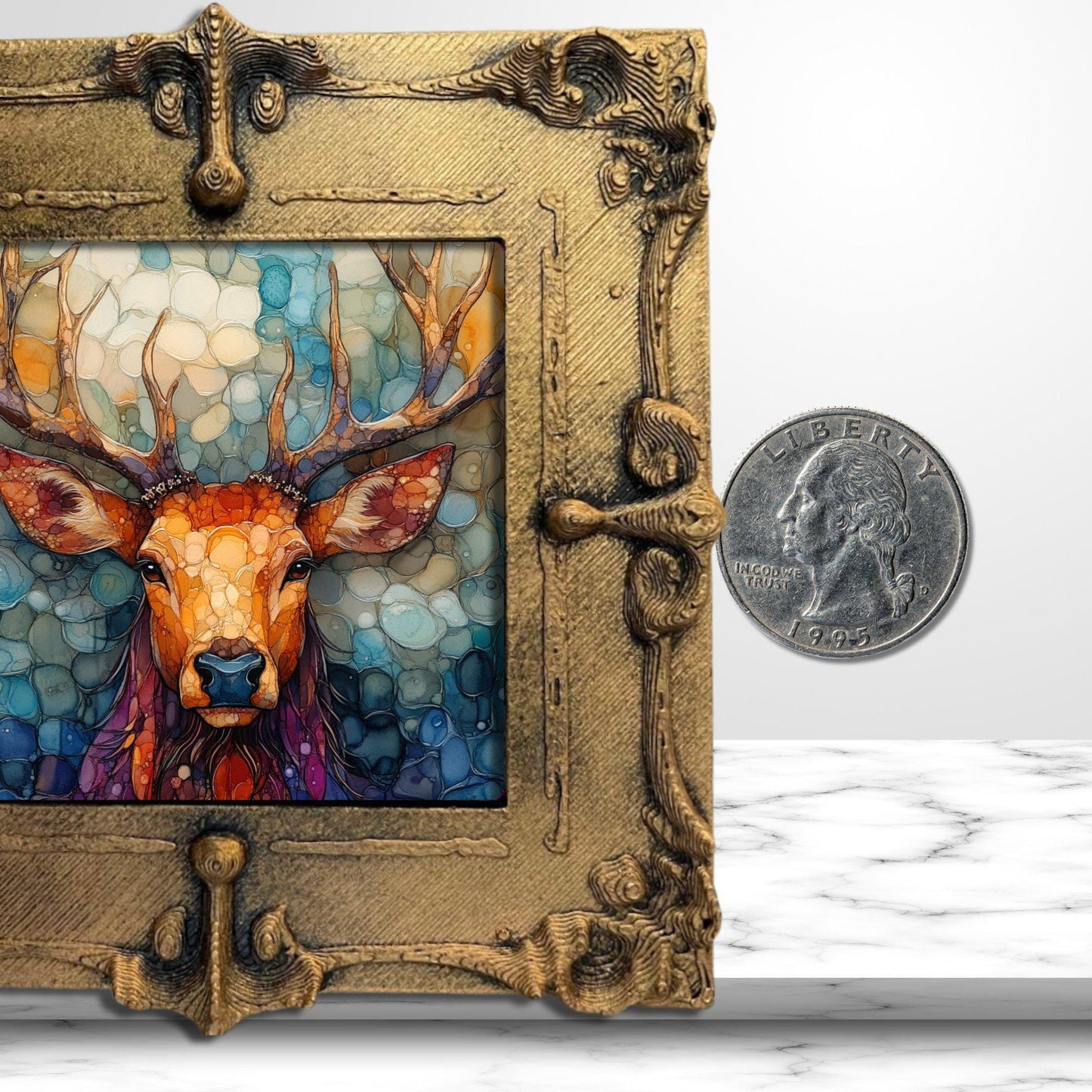 Tonal Elk Gold Framed Refrigerator Magnet, Mini Art, Grand Millennial Style, Artful Kitchen Decor, Gift for Her fridgescaping
