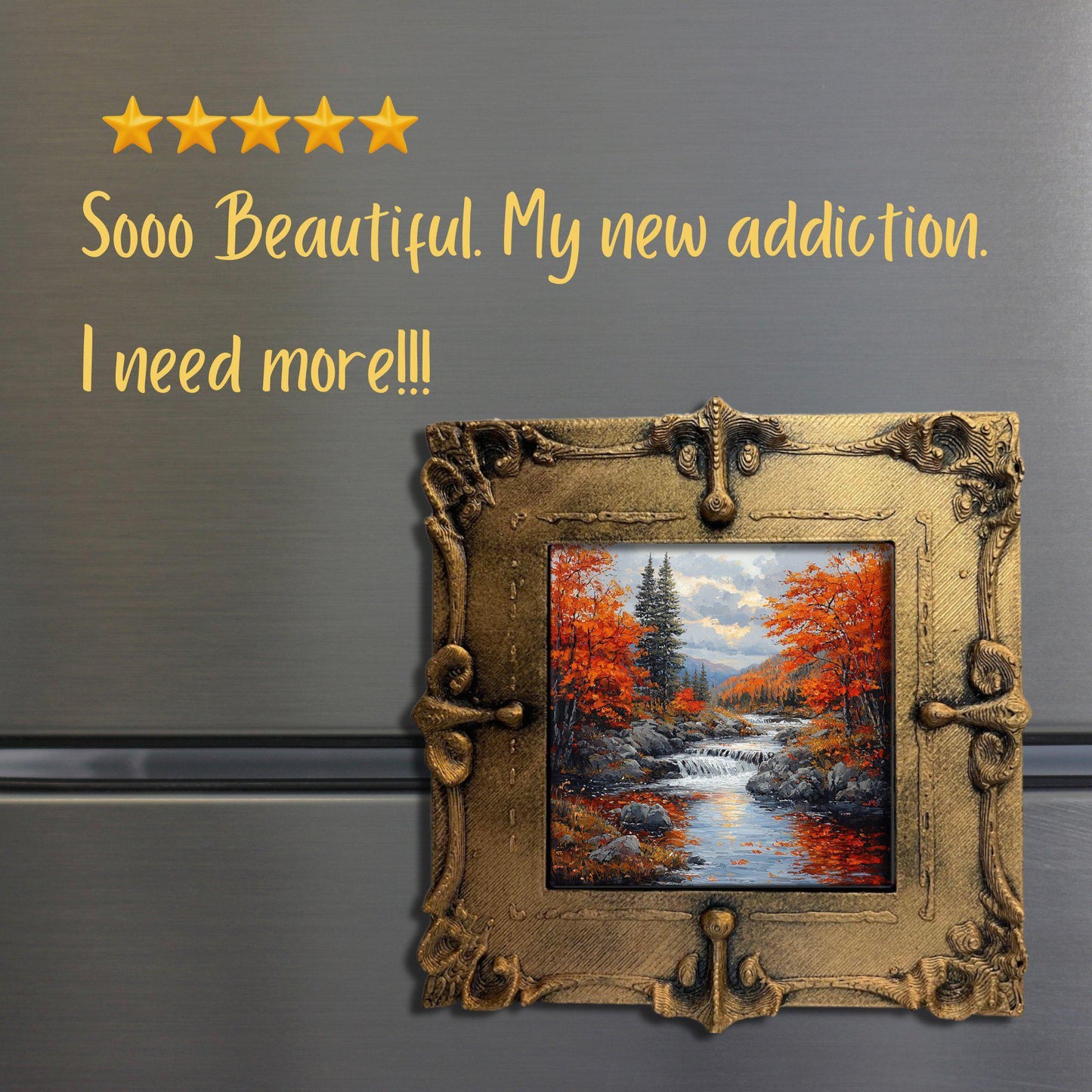 Autumn Landscape Gold Framed Refrigerator Magnet, Mini Art, Grand Millennial Style, Artful Kitchen Decor, Gift for Her fridgescaping