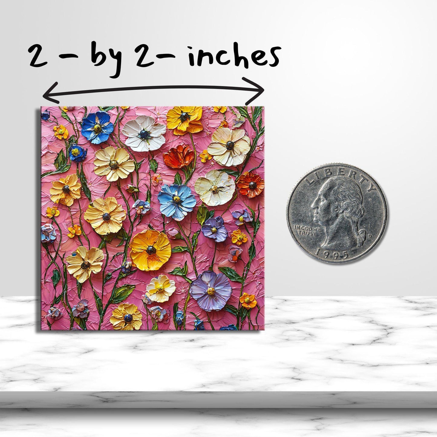 Pressed Flowers on Pink Fridge Magnet 2-inch Strong Refrigerator Magnet Kitchen Decor Dopamine Ceramic Tile Art Gift for Her fridgescaping