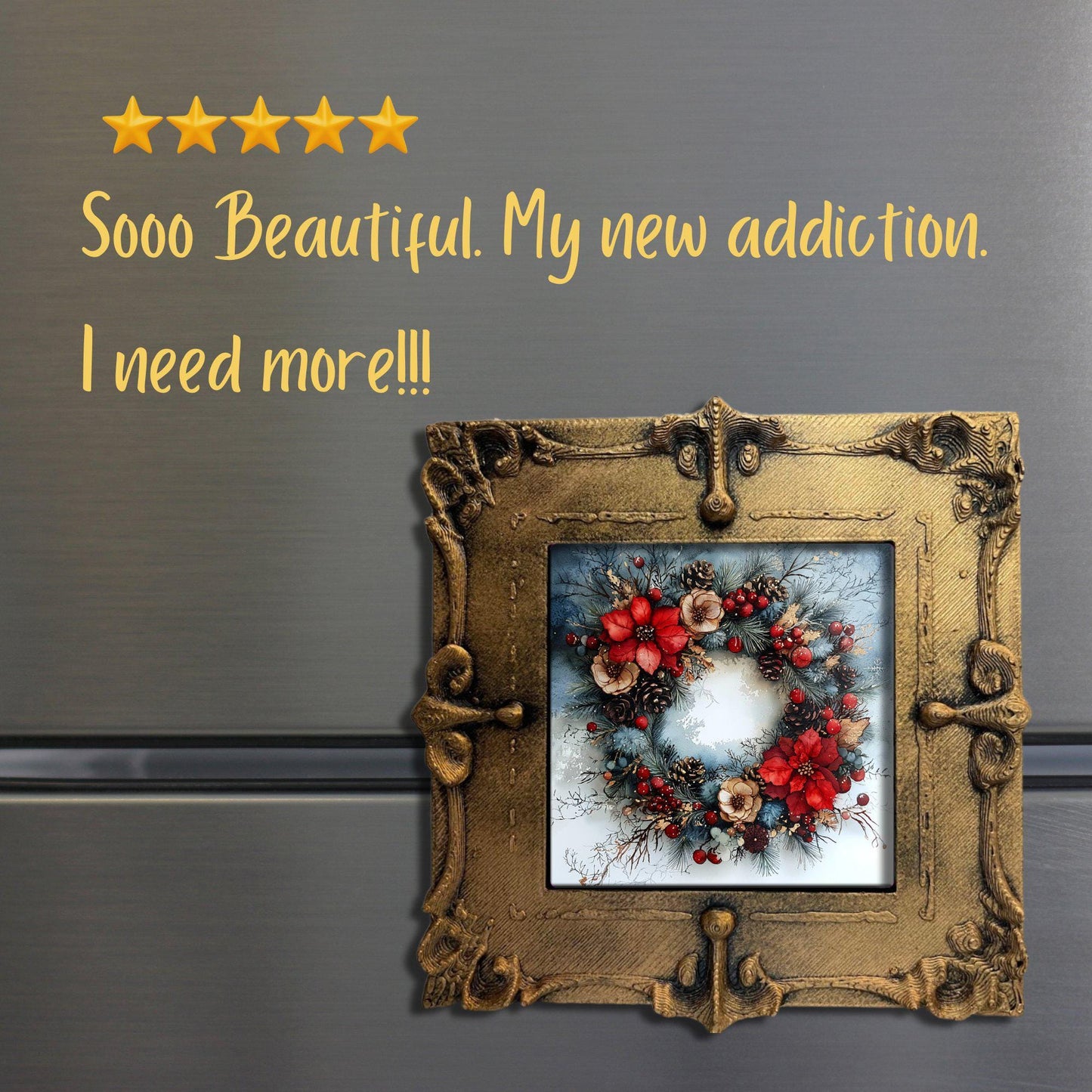 Boho Chic Christmas Tiny Art Fridge Magnet Gold Framed Fridgescaping Art Picture Gallery Tiny Art Gift for Her Wife Mom