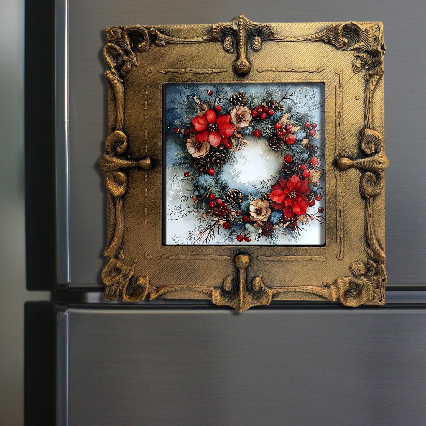 Boho Chic Christmas Tiny Art Fridge Magnet Gold Framed Fridgescaping Art Picture Gallery Tiny Art Gift for Her Wife Mom