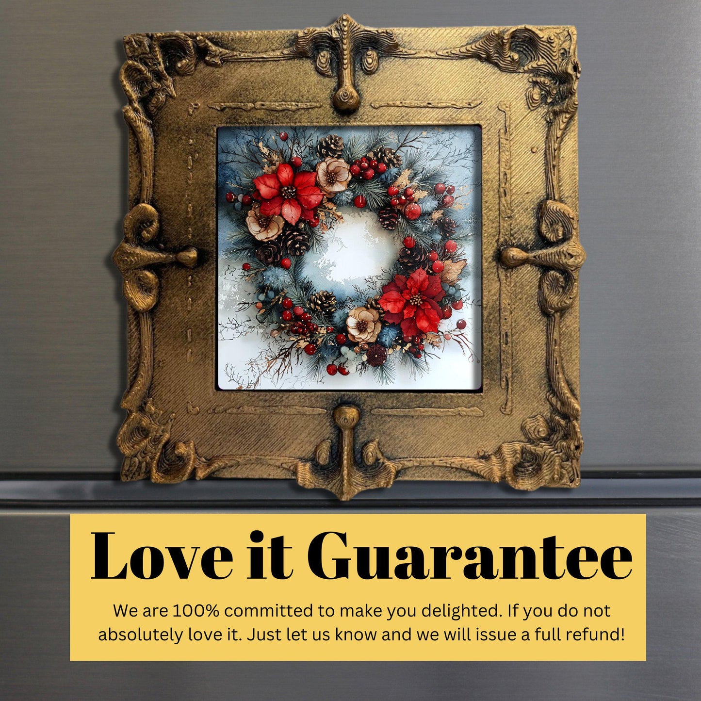 Boho Chic Christmas Tiny Art Fridge Magnet Gold Framed Fridgescaping Art Picture Gallery Tiny Art Gift for Her Wife Mom