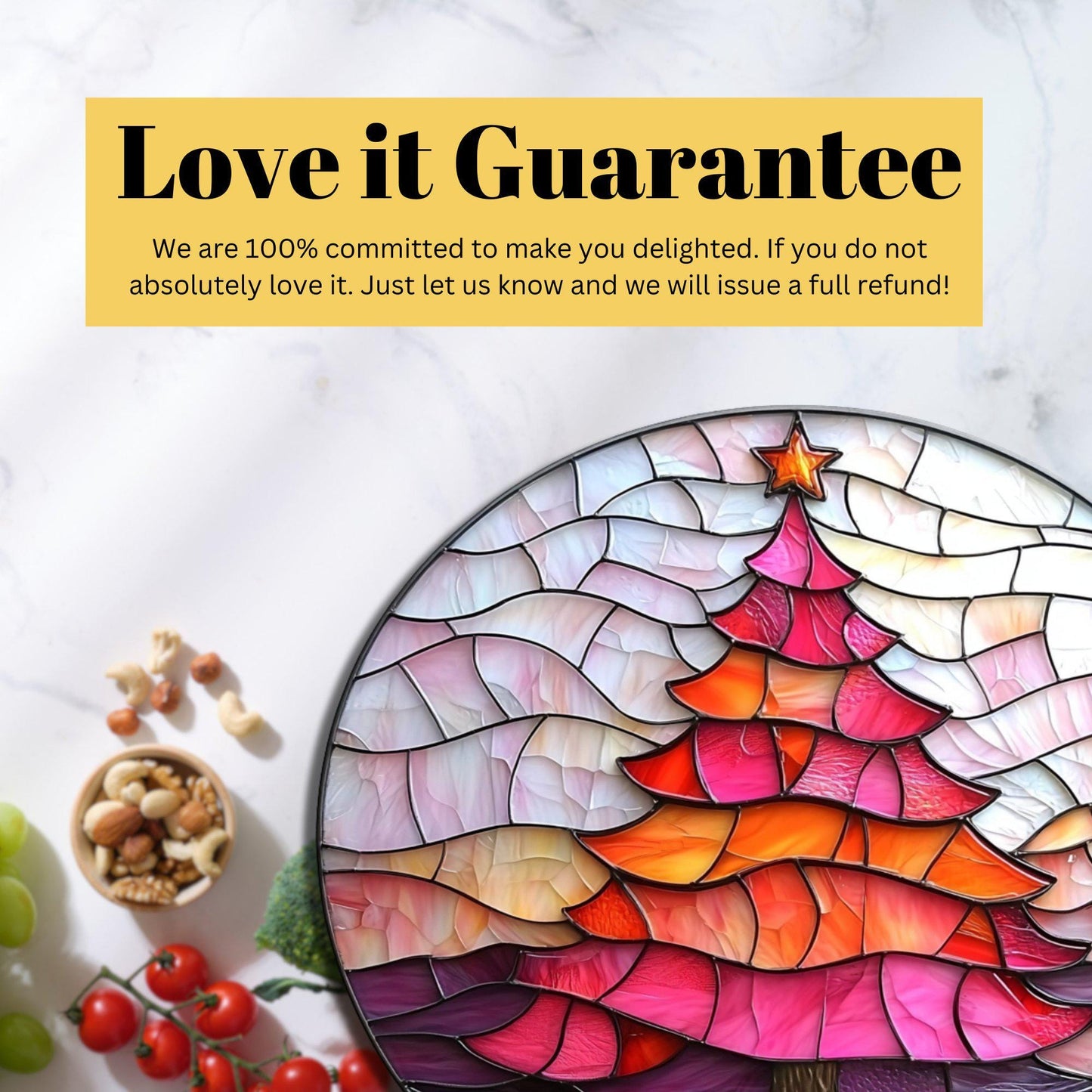 Pink Orange Christmas Tree Glass Cutting Board Trivet Hot Plate Charcuterie Board Gift for Her Mom Christmas Housewarming