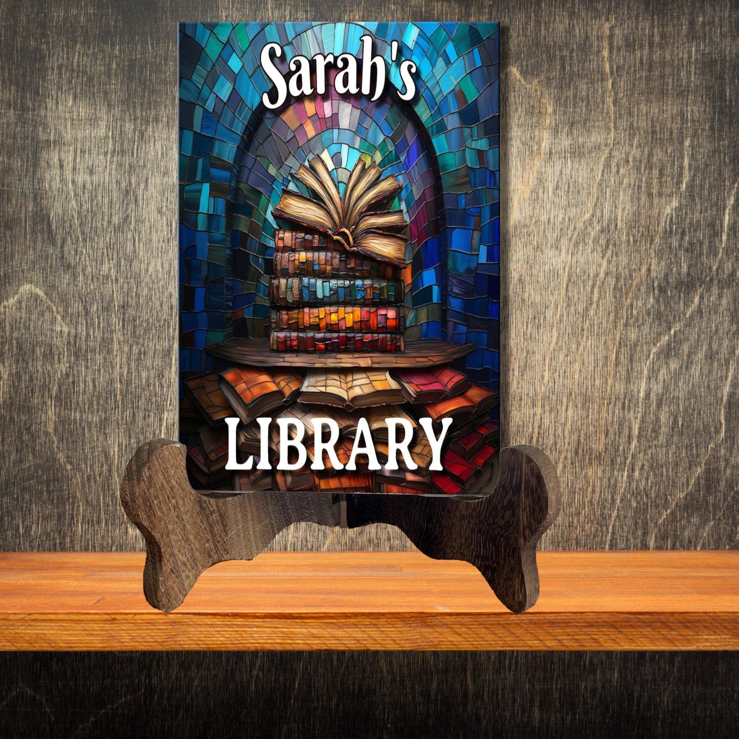 Stack of Books Personalized Library Sign Book Lover Bookworm Biblio Gift Book Nook Shelf Decor Booktoker-Gift for Bookish