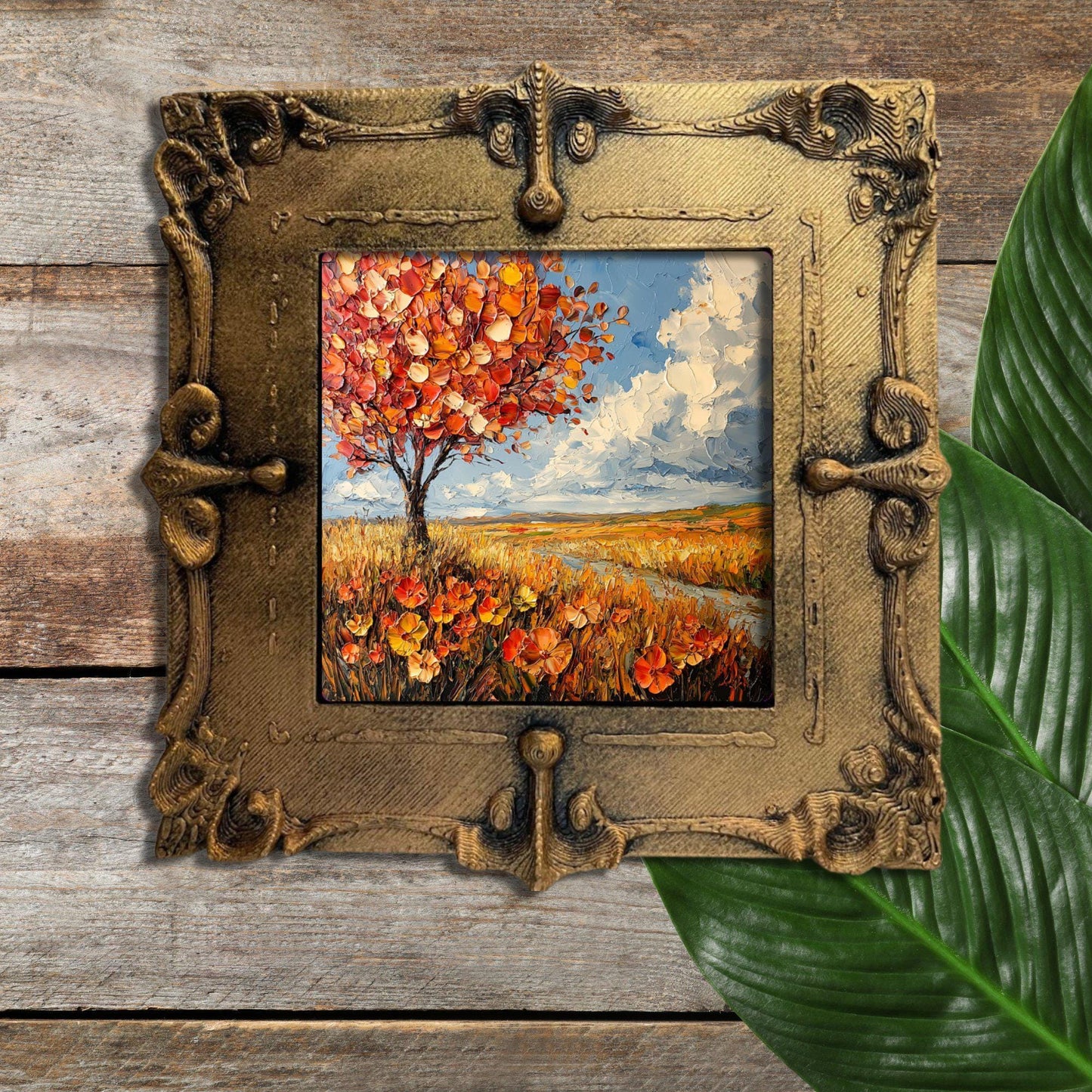 Fall Prairie Gold Framed Refrigerator Magnet, Mini Art, Grand Millennial Style, Artful Kitchen Decor, Gift for Her fridgescaping