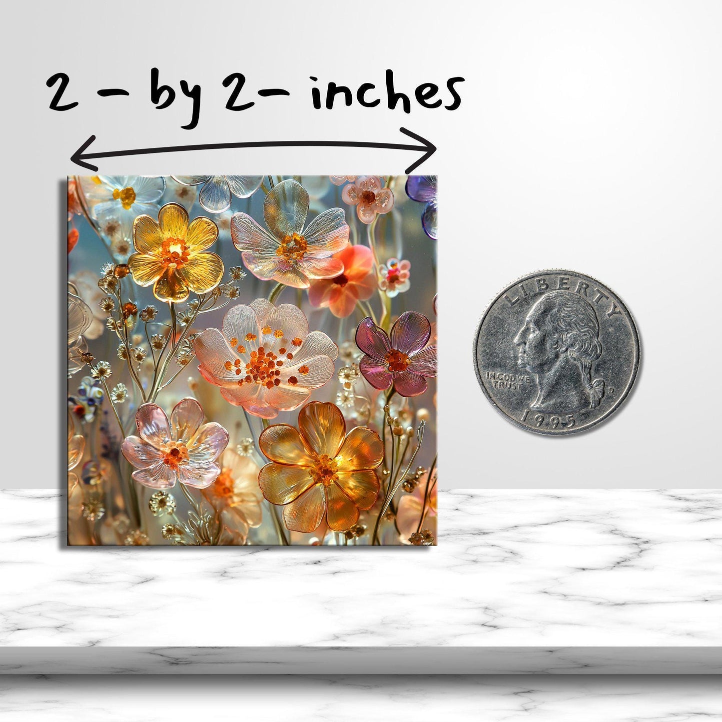 Pressed Flowers in Resin Fridge Magnet 2-inch Strong Refrigerator Magnet Kitchen Decor Dopamine Ceramic Tile Art Gift for Her fridgescaping