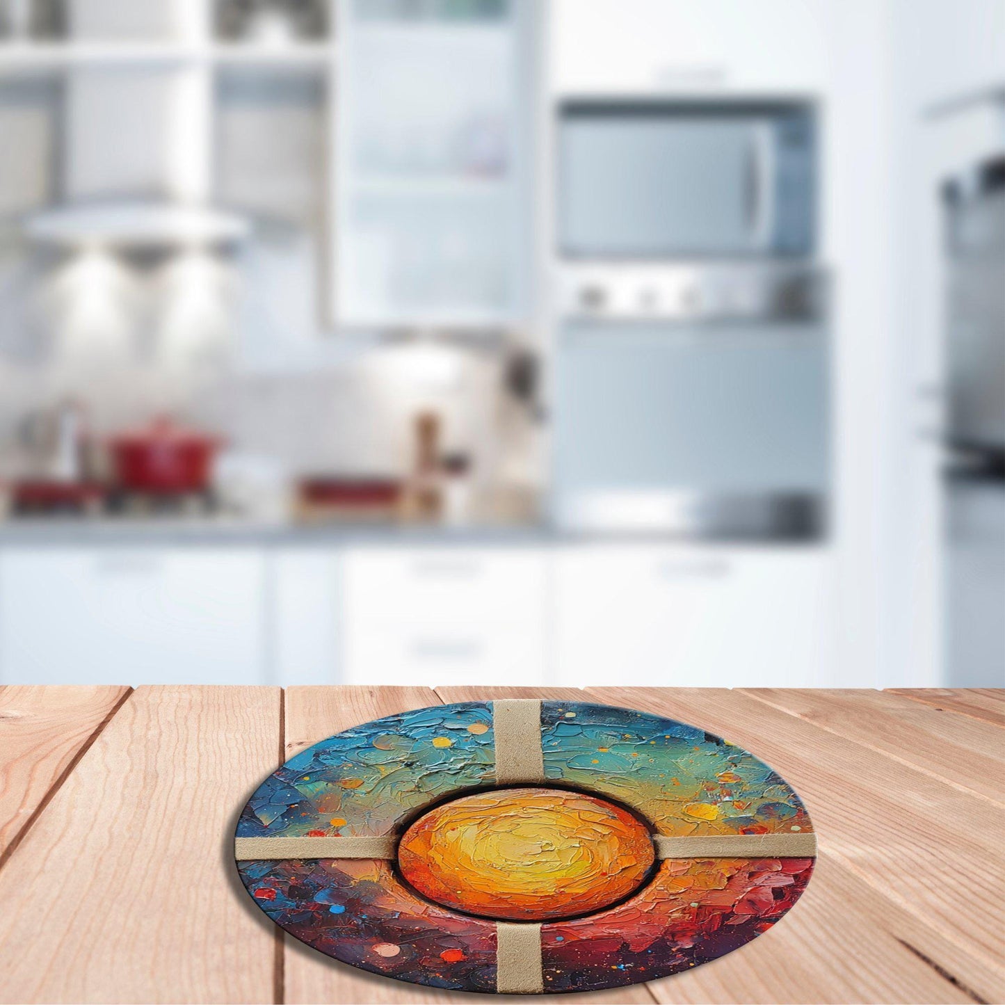 Galactic Wrap Package Glass Cutting Board 8-inch Round Trivet Charcuterie Board Gift for Her Mom Kitchen Decor